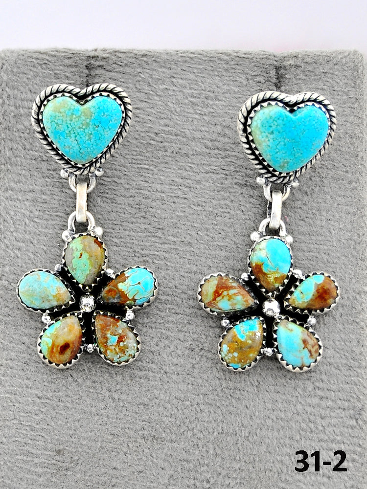 Southwest Made #8 Turquoise & Sterling Silver Post Dangle Earrings