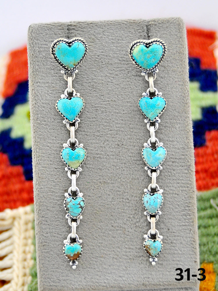 Southwest Made #8 Turquoise & Sterling Silver Post Dangle Earrings