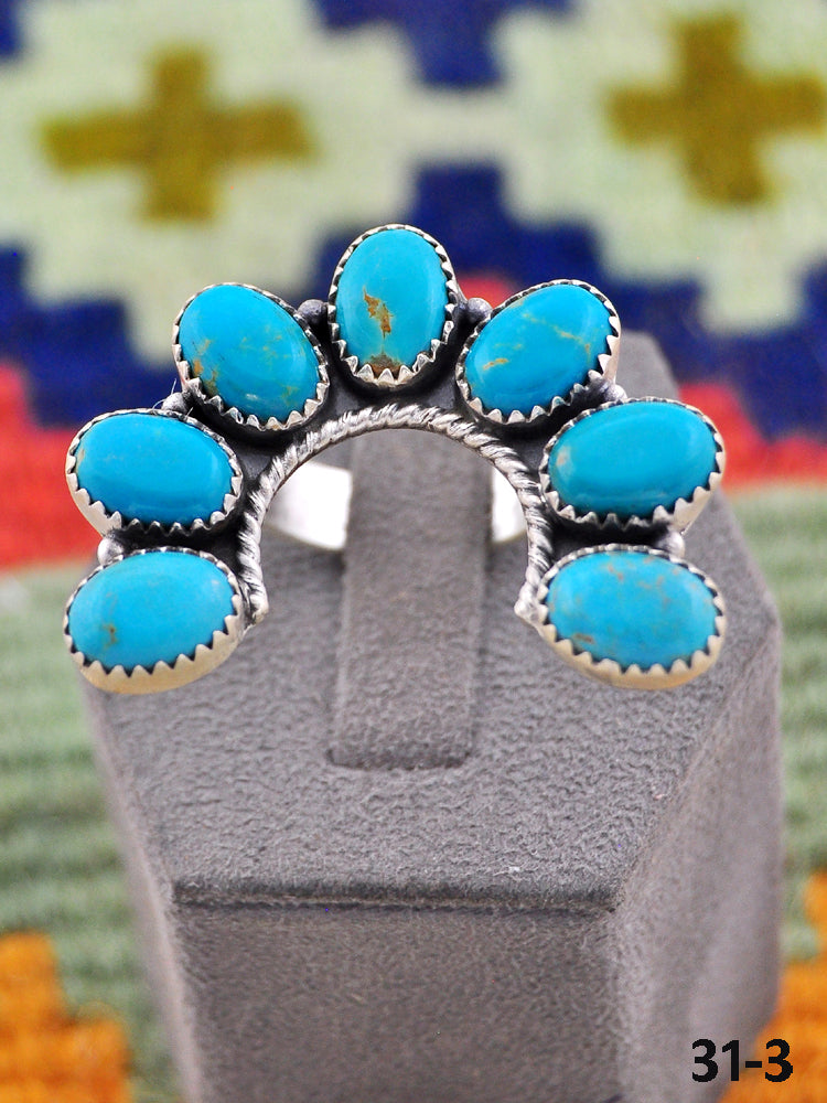 Southwest Handmade Kingman Turquoise & Sterling Silver Adjustable Naja Ring