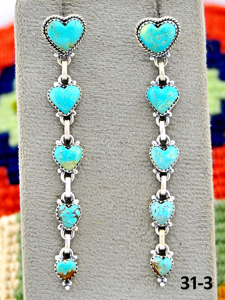 Southwest Made #8 Turquoise & Sterling Silver Post Dangle Earrings