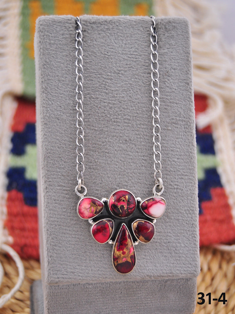 Southwest Made Rose Dahlia & Sterling Silver Necklace