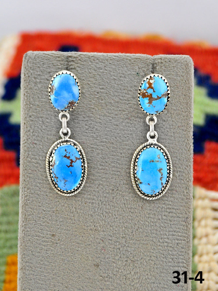 Southwest Made Golden Hill’s Turquoise & Sterling Silver Post Dangle Earrings