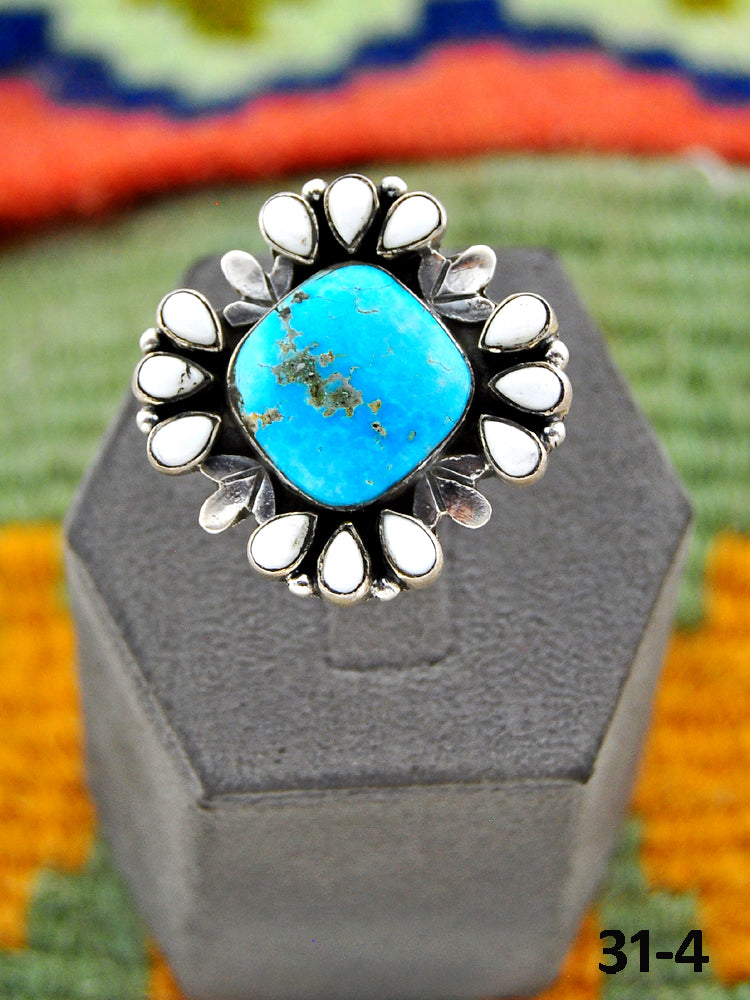 Southwest Handmade Sierra Bella Turquoise with White Buffalo & Sterling Silver Adjustable Ring
