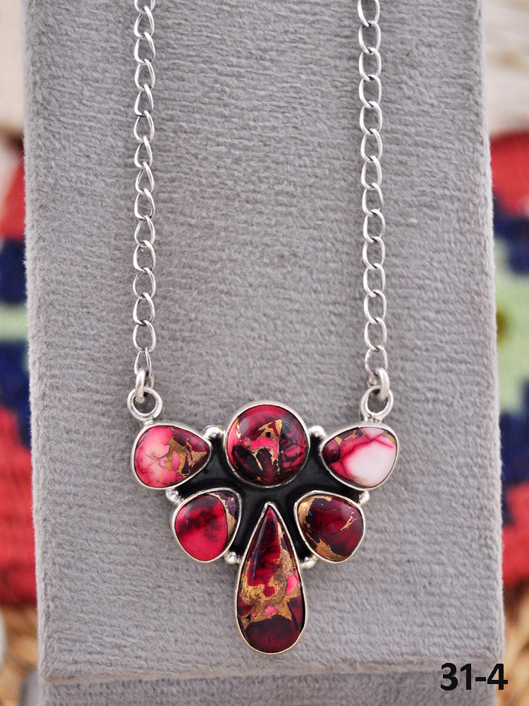 Southwest Made Rose Dahlia & Sterling Silver Necklace