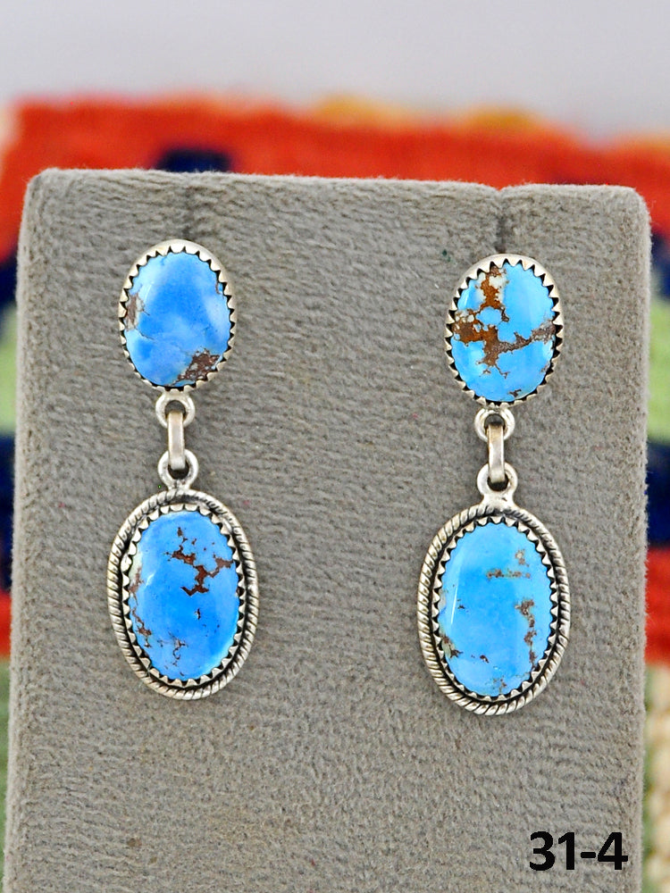 Southwest Made Golden Hill’s Turquoise & Sterling Silver Post Dangle Earrings