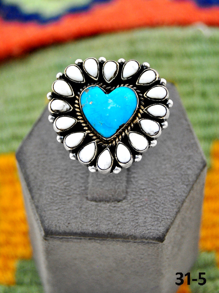 Southwest Handmade Sierra Bella with White Buffalo & Sterling Silver Adjustable Ring