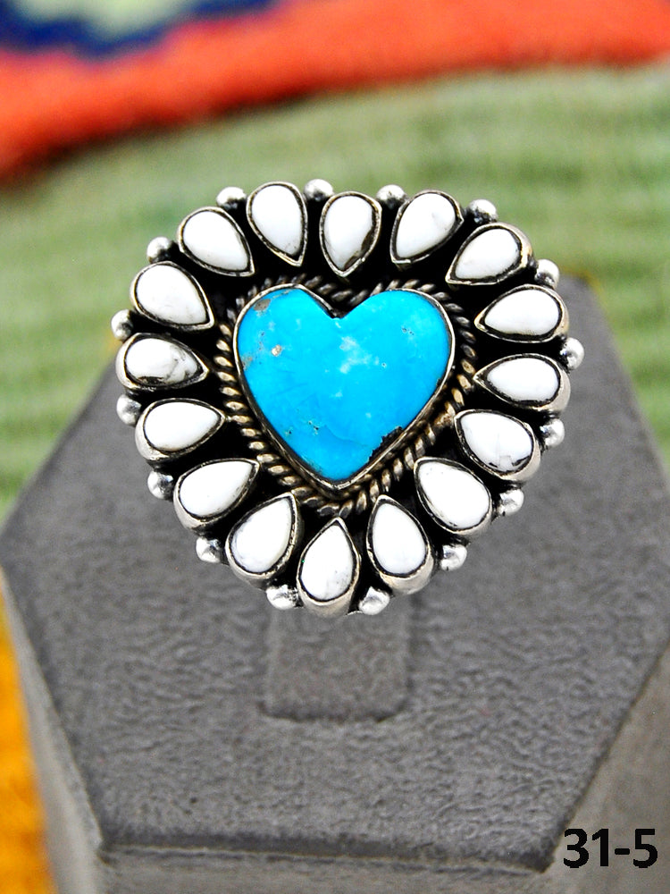 Southwest Handmade Sierra Bella with White Buffalo & Sterling Silver Adjustable Ring