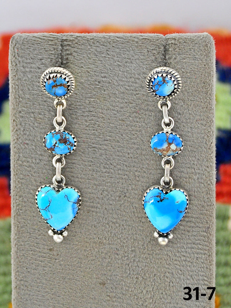 Southwest Made Golden Hill’s Turquoise & Sterling Silver Post Dangle Earrings