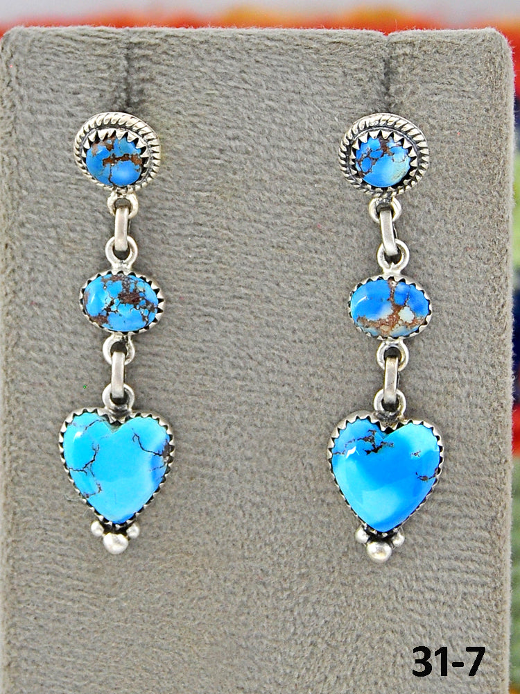 Southwest Made Golden Hill’s Turquoise & Sterling Silver Post Dangle Earrings