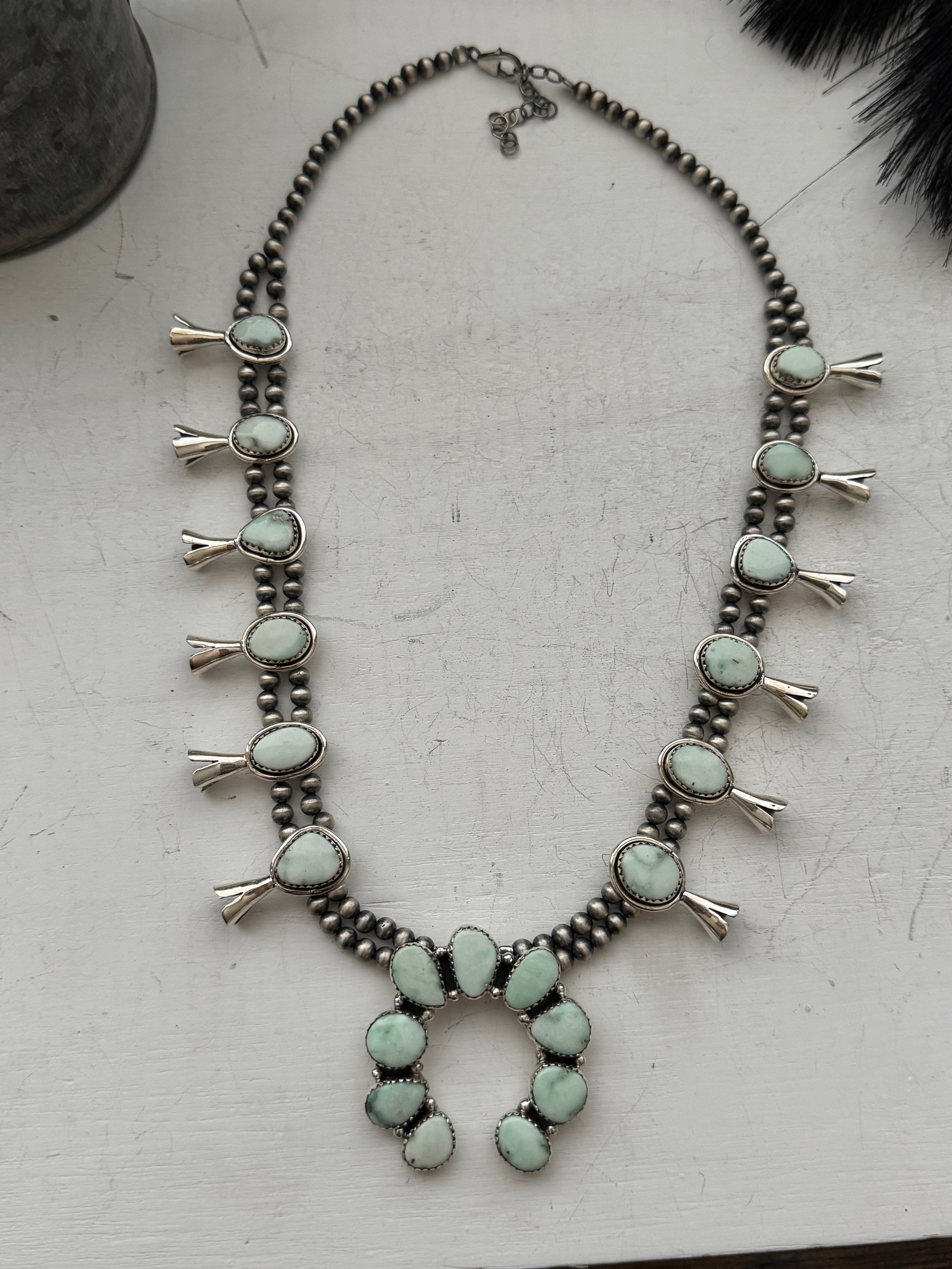 TTD Paloma Variscite & Sterling Silver Squash Blossom Necklace