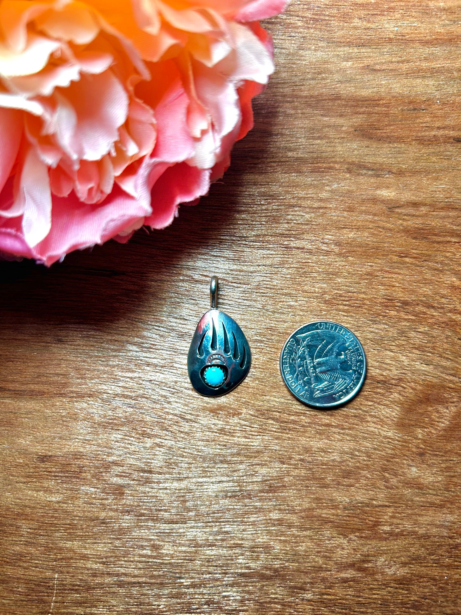 Navajo Made Kingman Turquoise & Sterling Silver Pendant