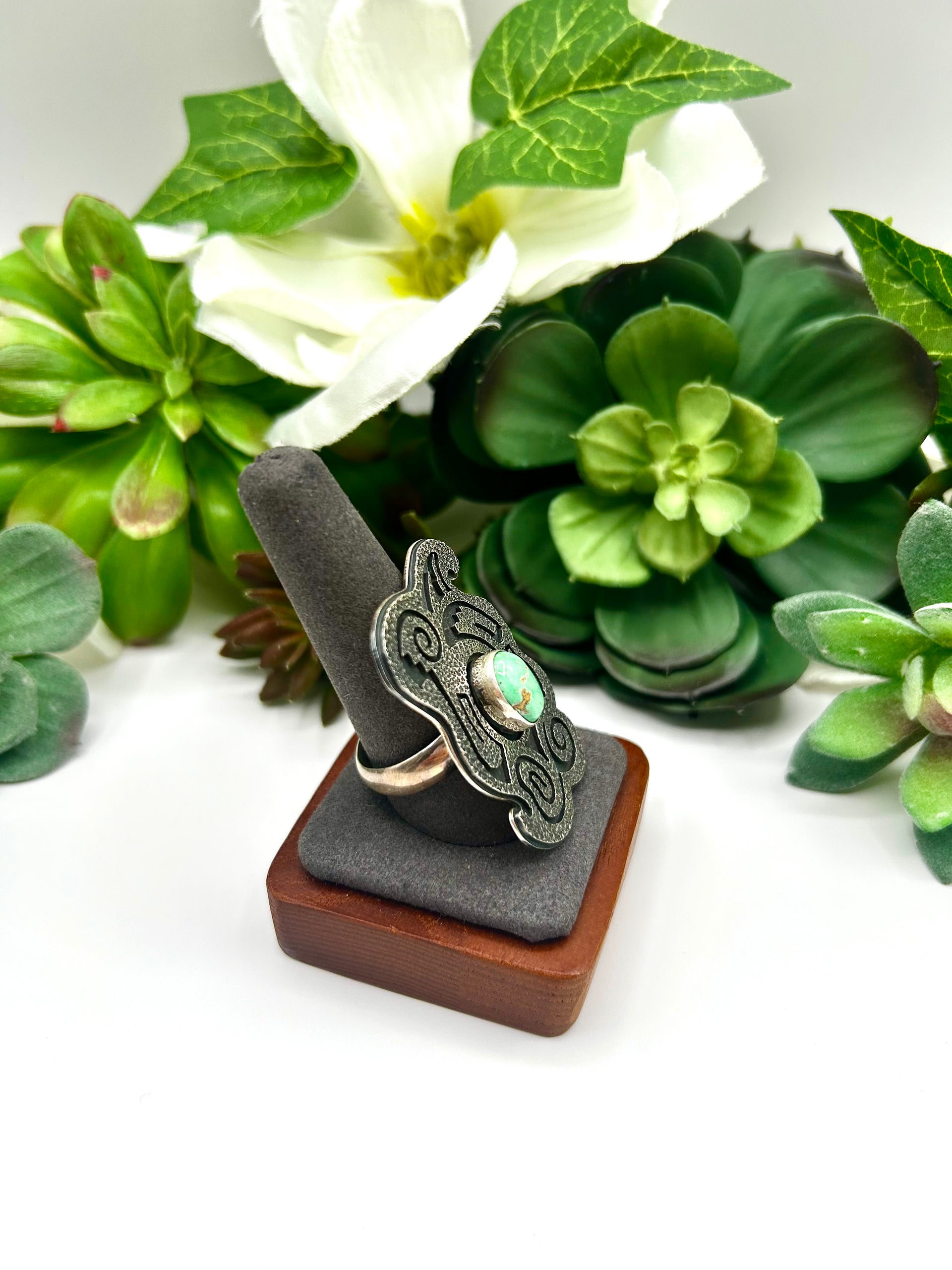 Mathilda Benally Green Carico Lake Turquoise & Sterling Silver Adjustable Ring