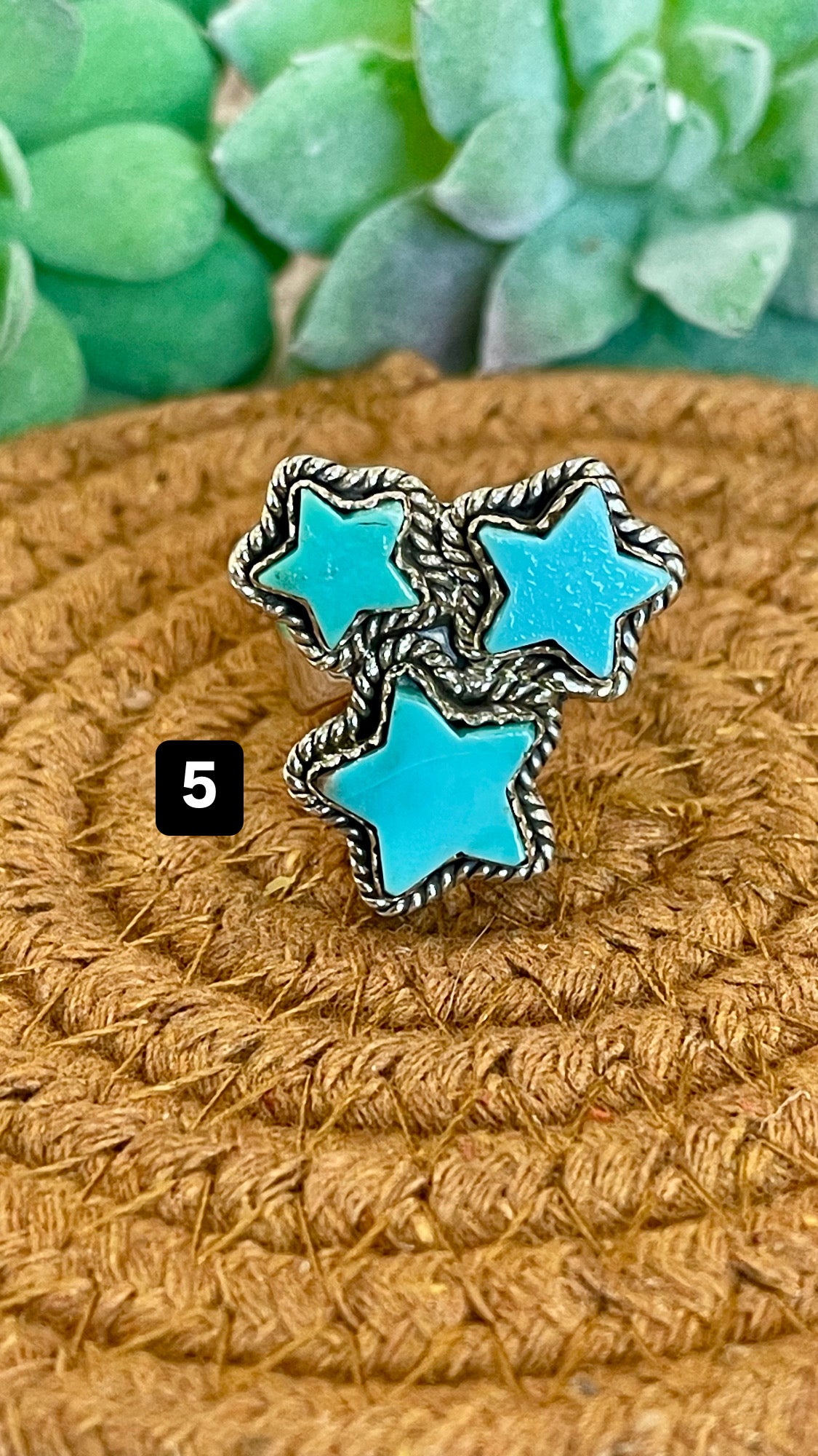 Southwest Handmade Kingman Turquoise & Sterling Silver Adjustable Star Ring