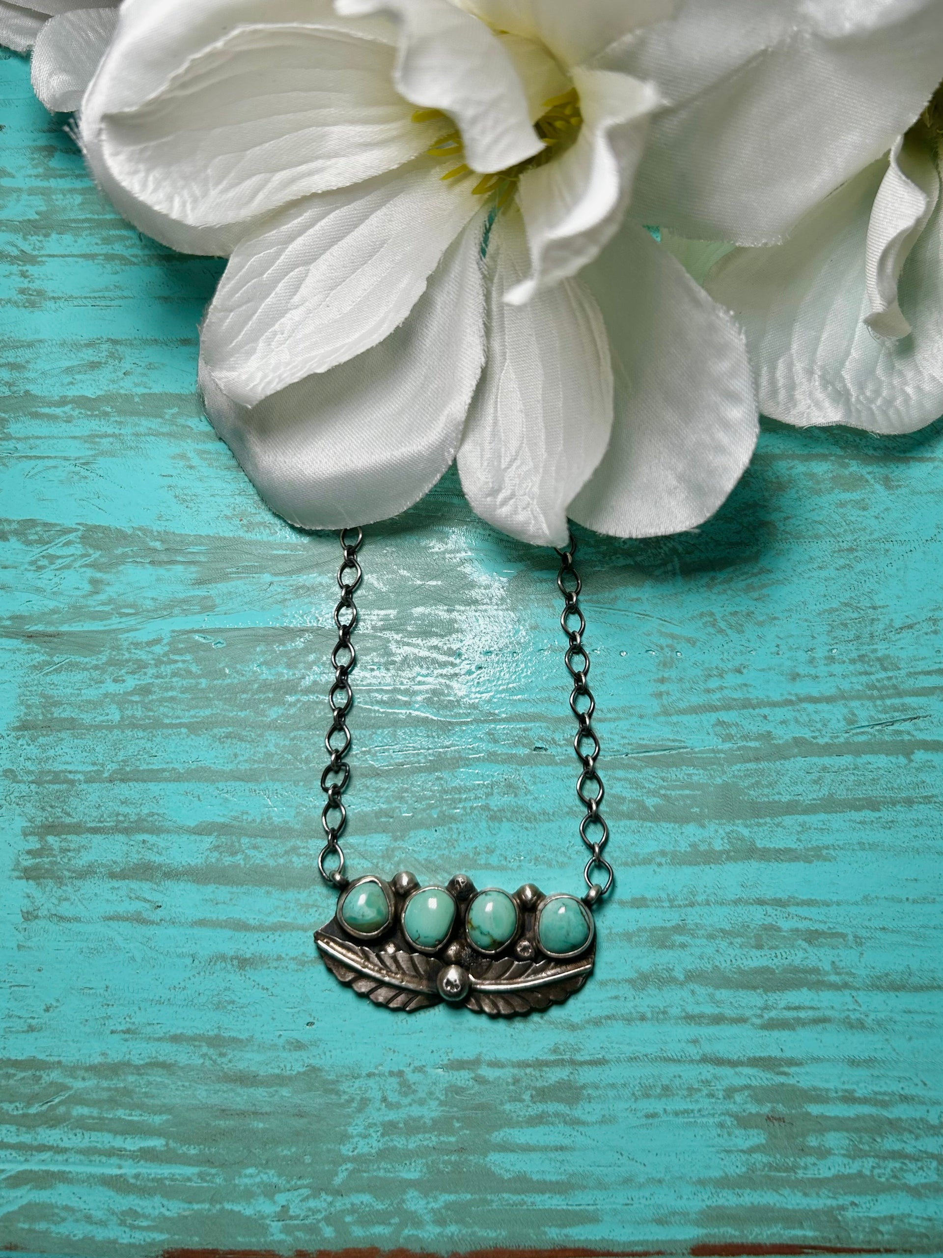 Navajo Made Blue Moon Turquoise & Sterling Sliver Necklace