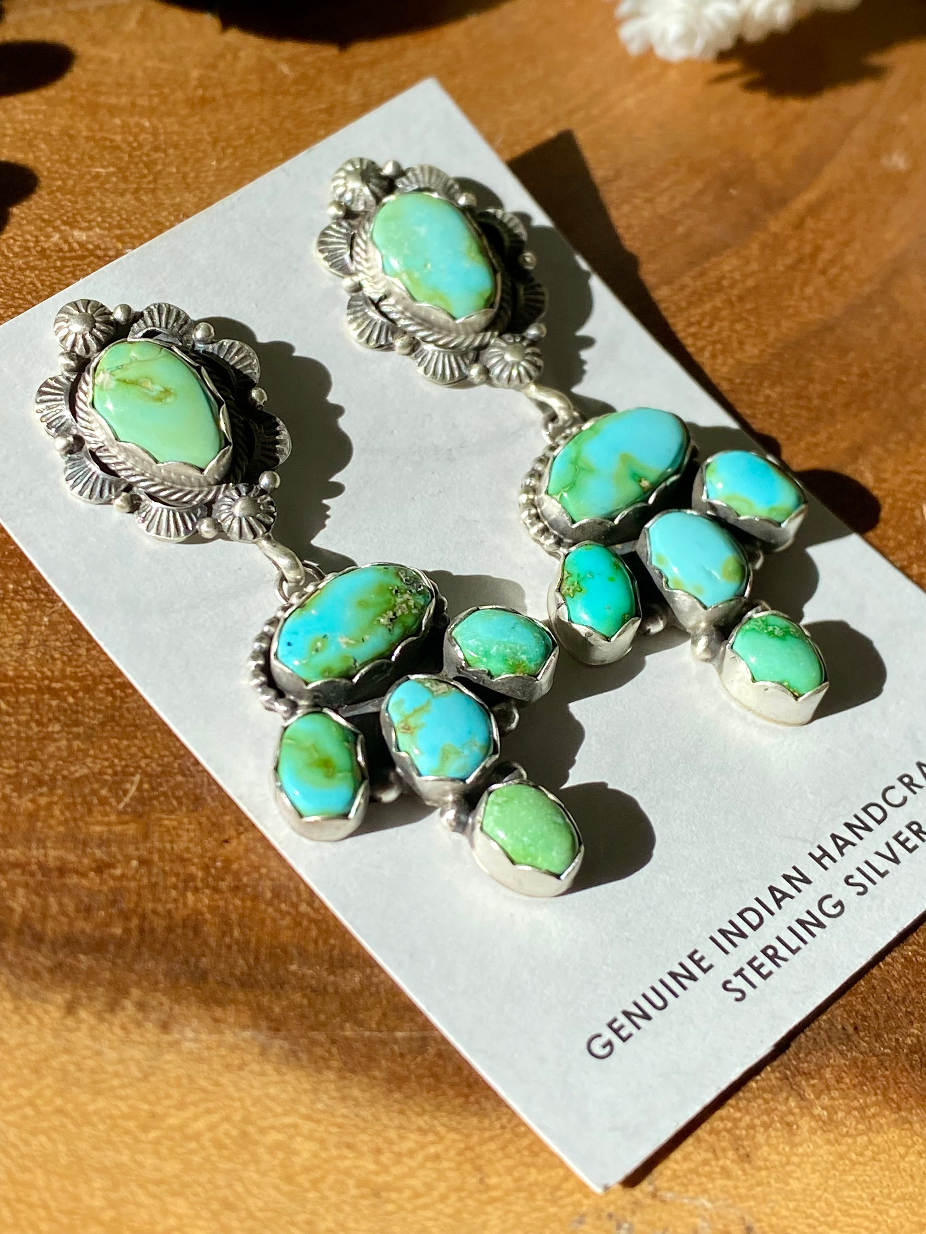 Eli Skeets Sonoran Mountain Turquoise & Sterling Silver Post Dangle Earrings