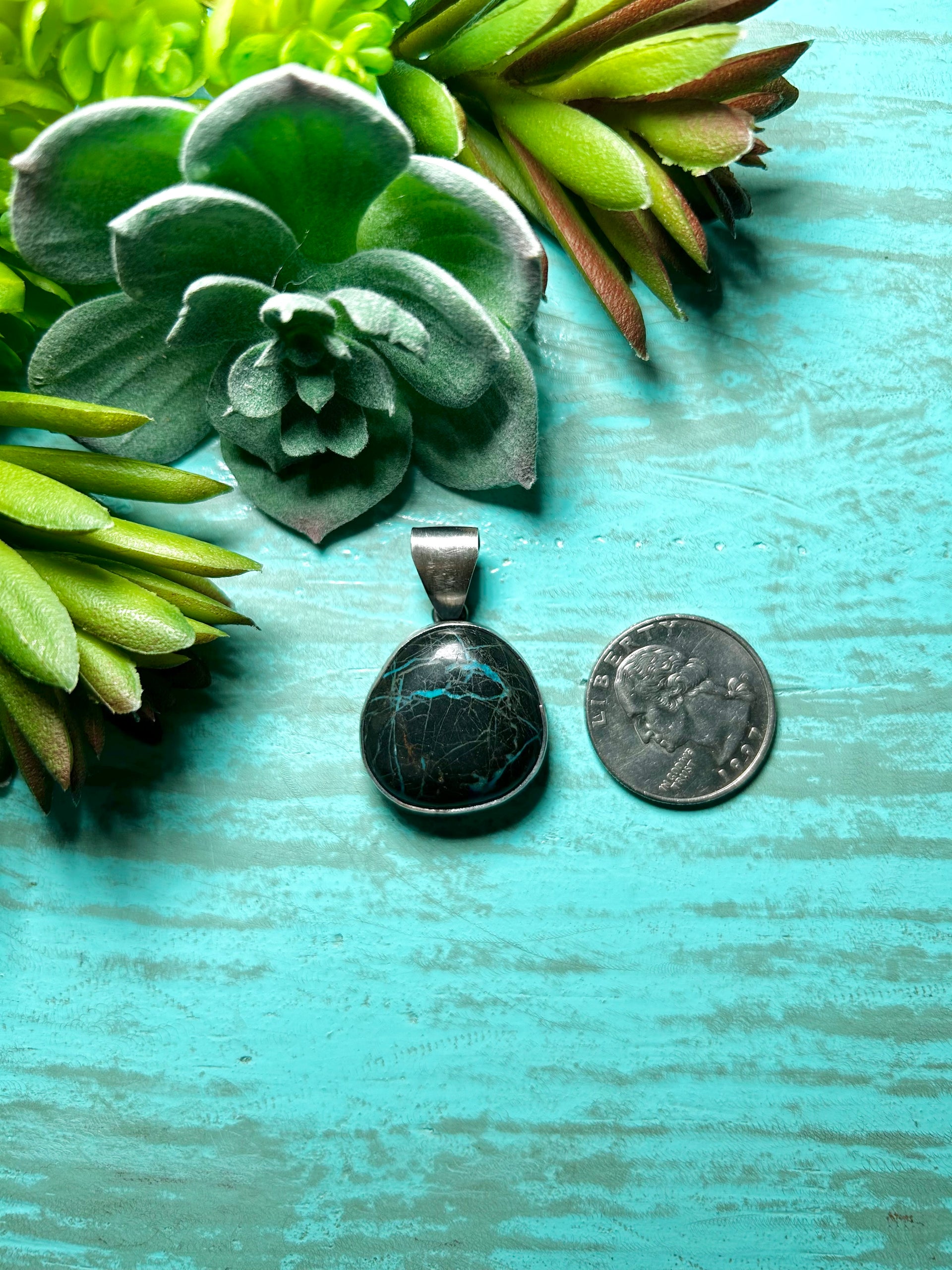 Peggy Skeets Blue Moon Turquoise  & Sterling Silver Pendant