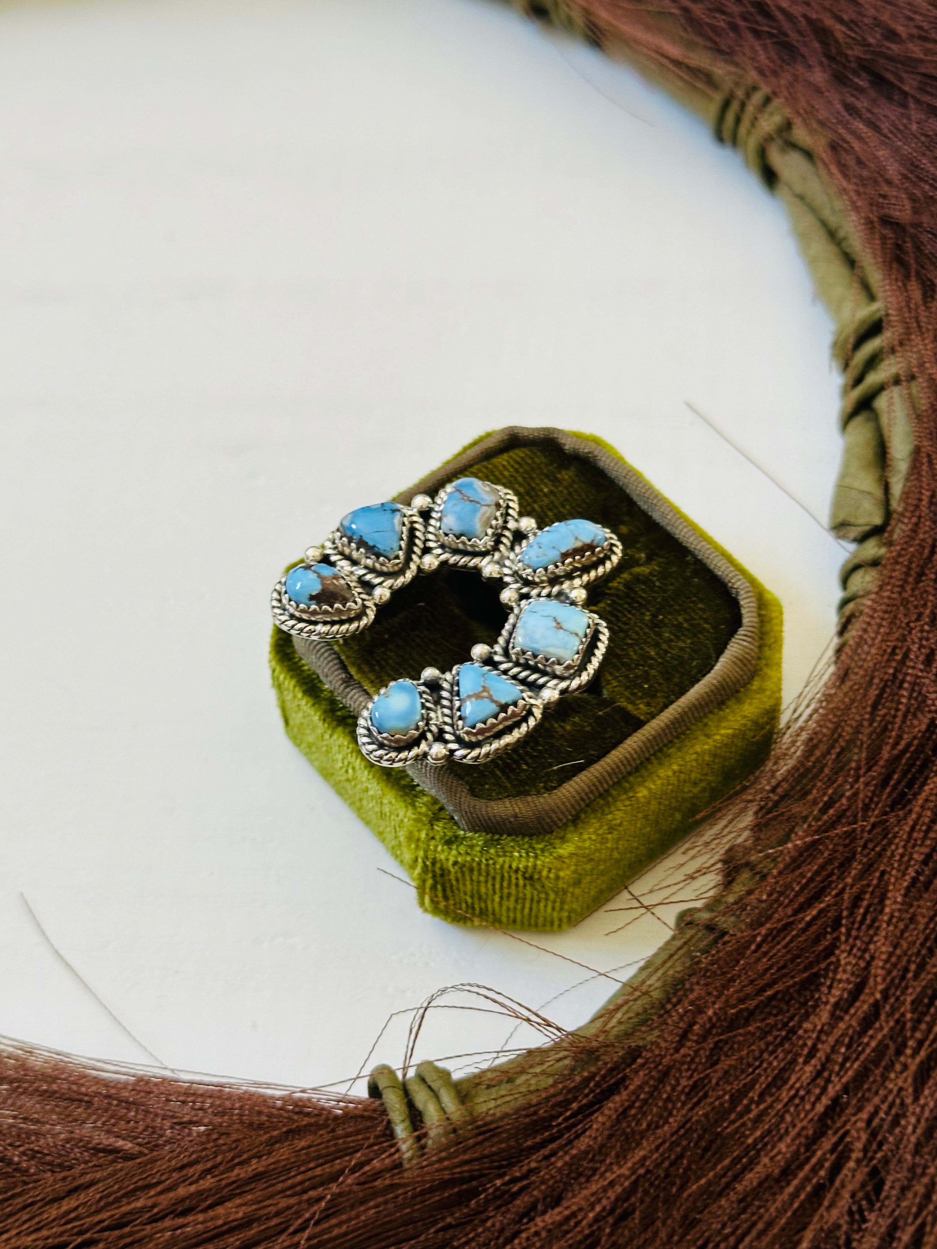 TTD “Prosperous” Golden Hills Turquoise & Sterling Silver Adjustable Cluster Naja Ring