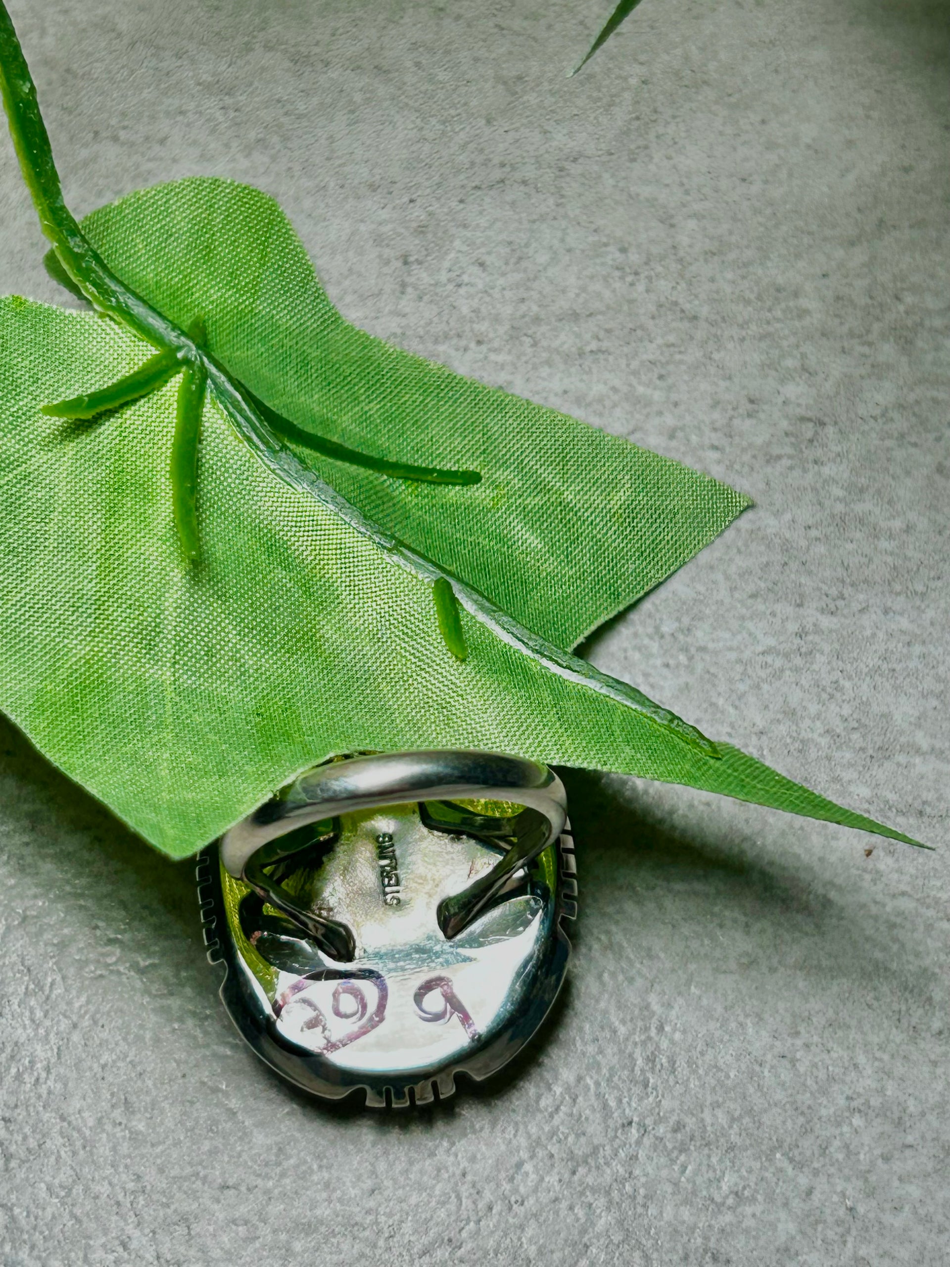 Navajo Made White Buffalo and Sterling Silver Ring Size 9