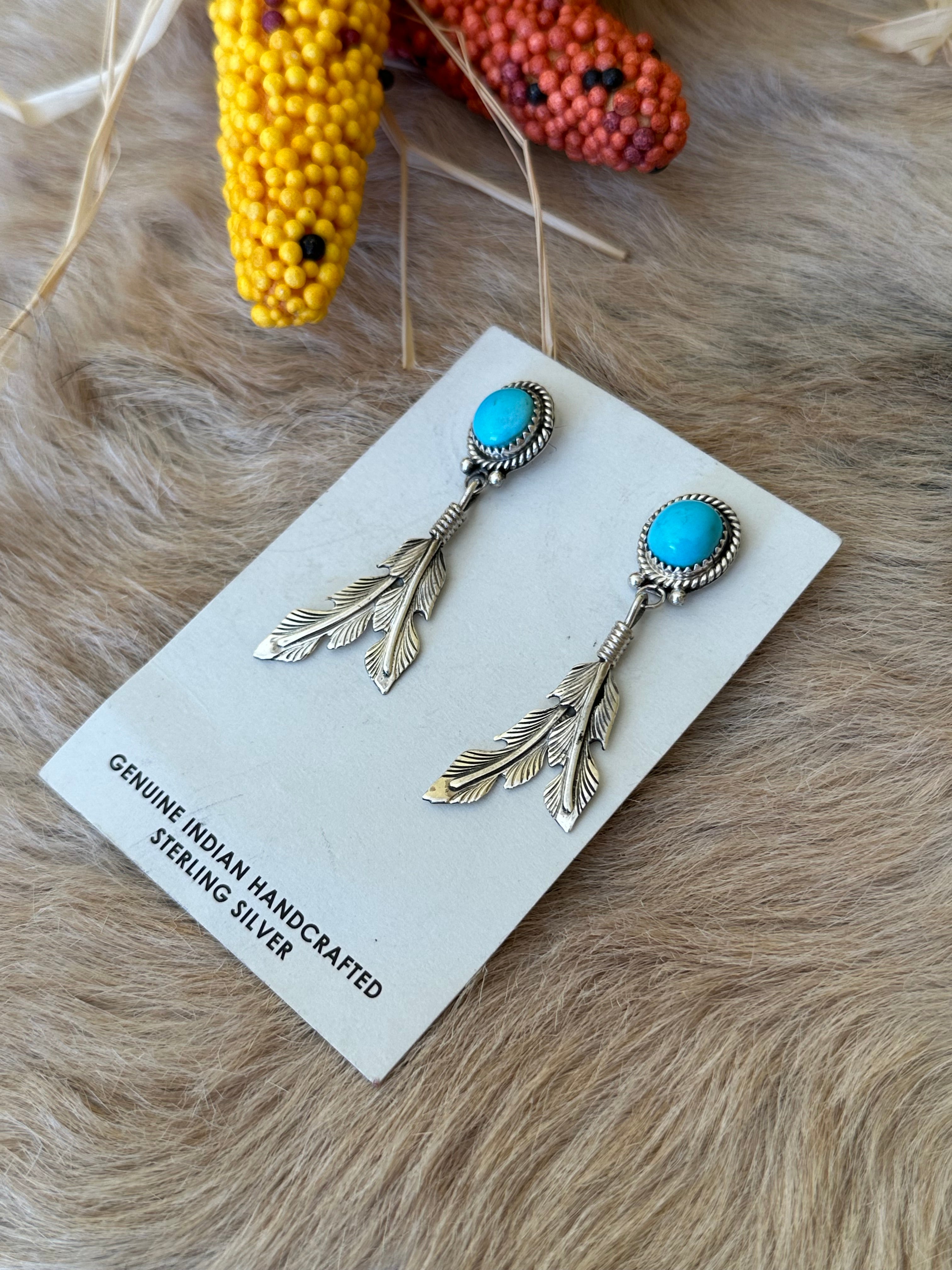 Annie Spencer Kingman Turquoise & Sterling Silver Post Dangle Earrings