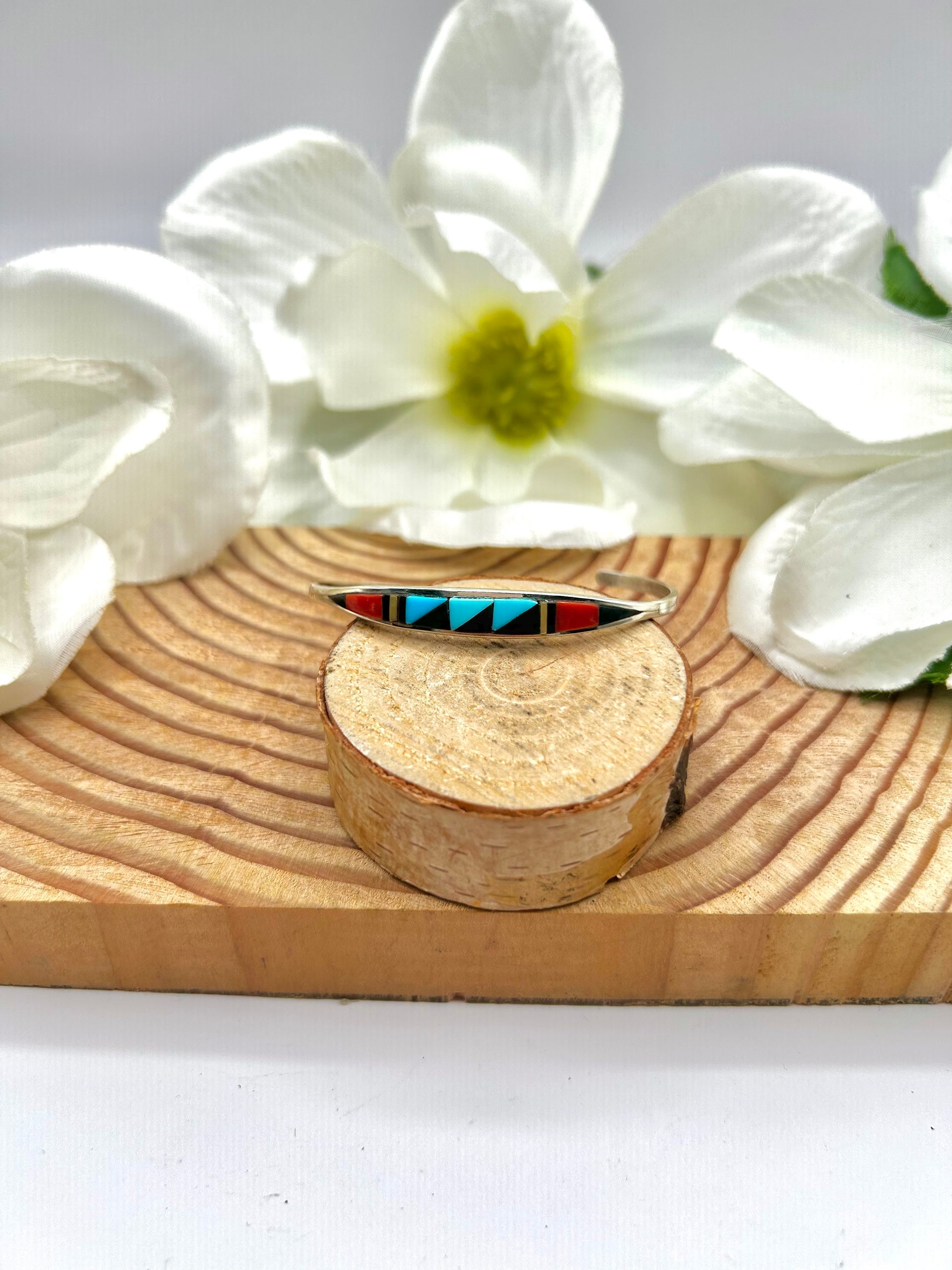 Zuni Made Multi Stone & Sterling Silver Cuff Bracelet