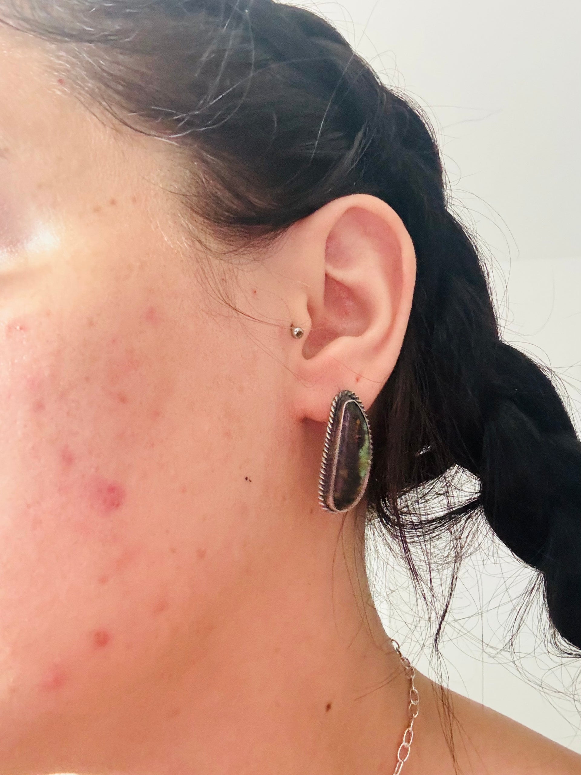 Navajo Made Black Jack Turquoise & Sterling Silver Post Earrings