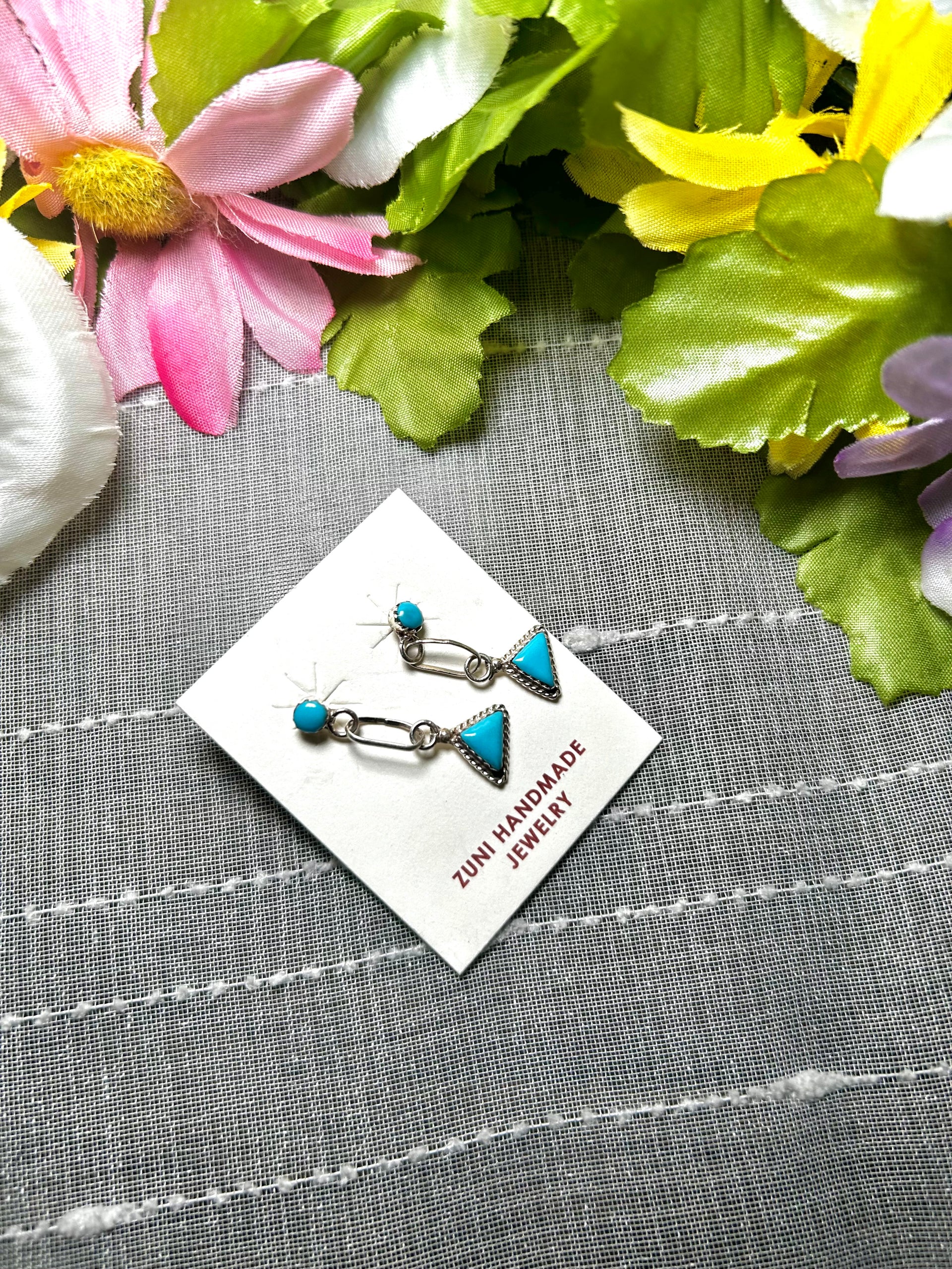 Zuni Made Kingman Turquoise & Sterling Silver Post Dangle Earrings