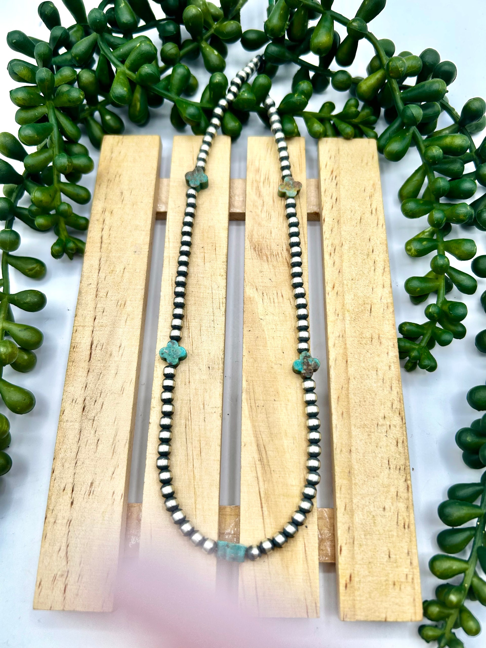 Navajo Made Strung Kingman Turquoise & Sterling Silver Necklace