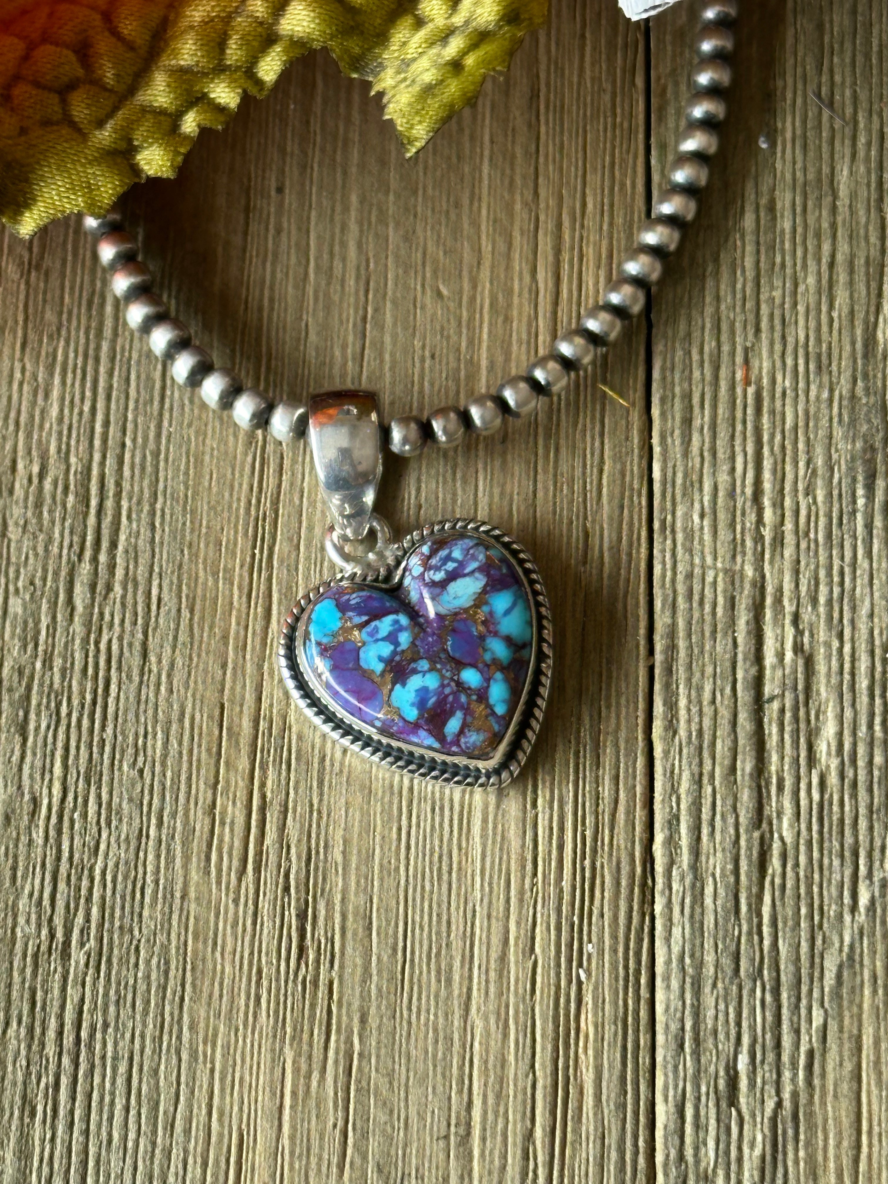 Southwest Handmade Purple Mohave Turquoise & Sterling Silver Heart Pendant