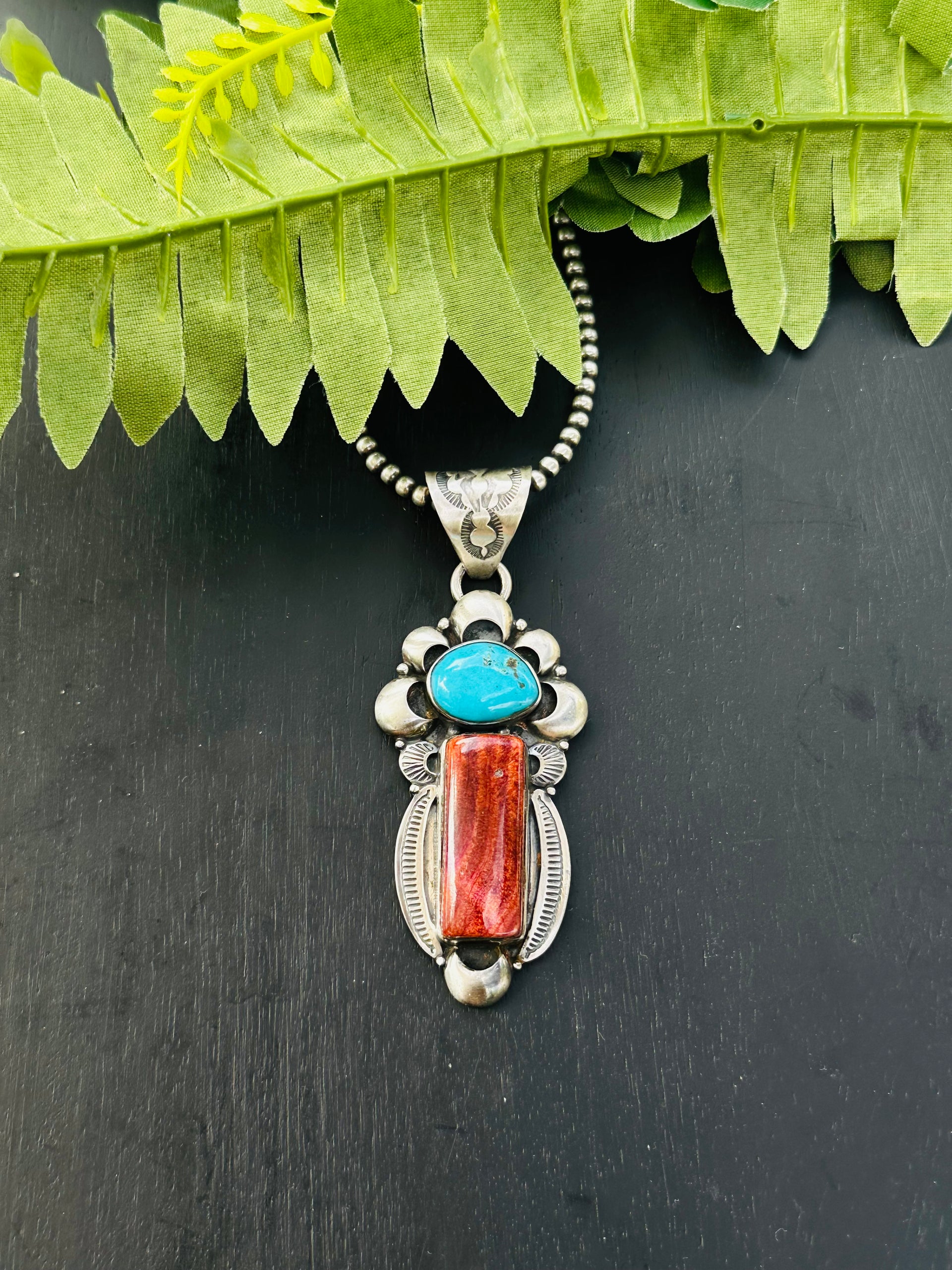 Navajo Made Multi Stone & Sterling Silver Pendant