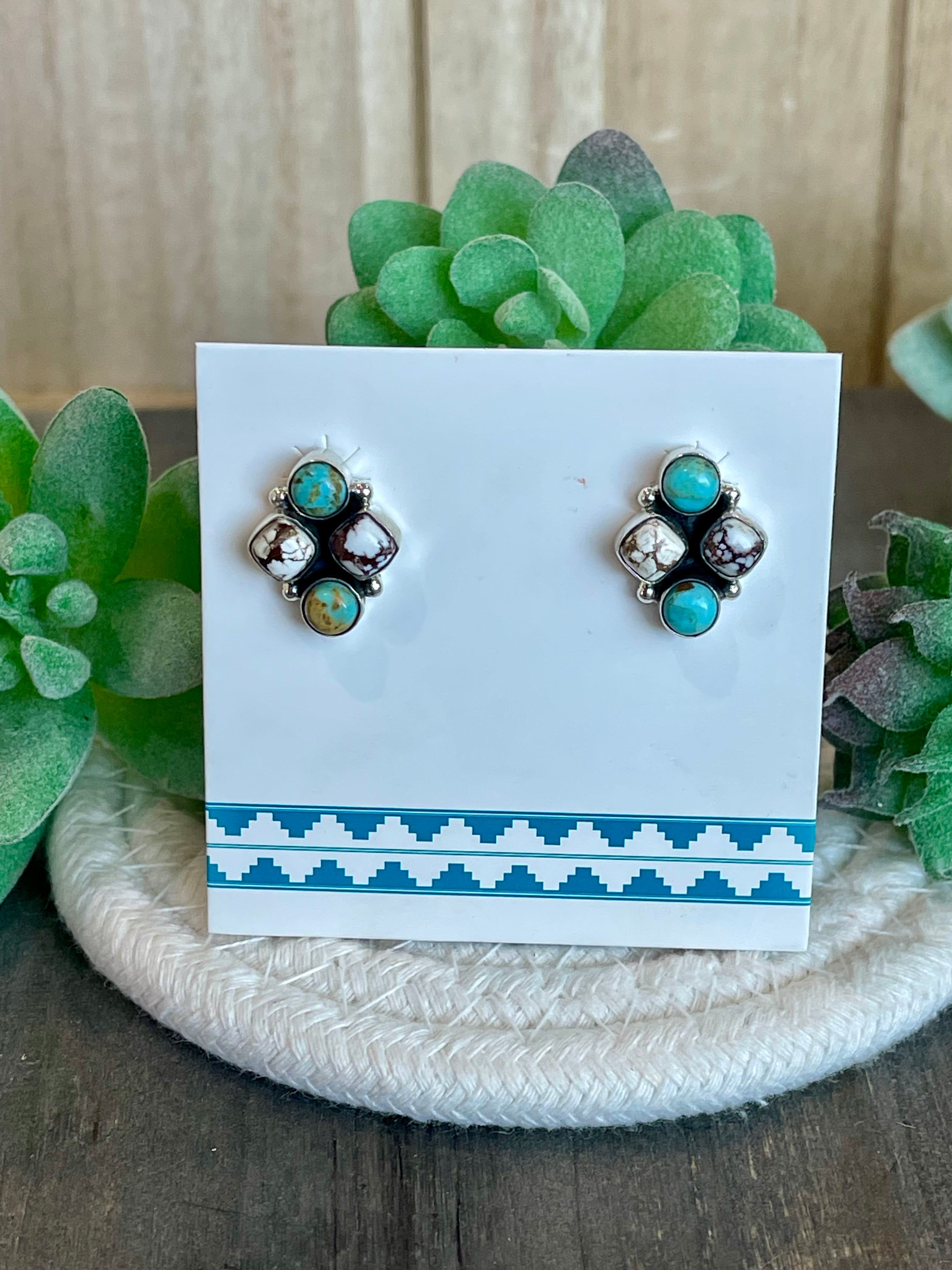 Southwest Handmade Multi Stone & Sterling Silver Post Earrings