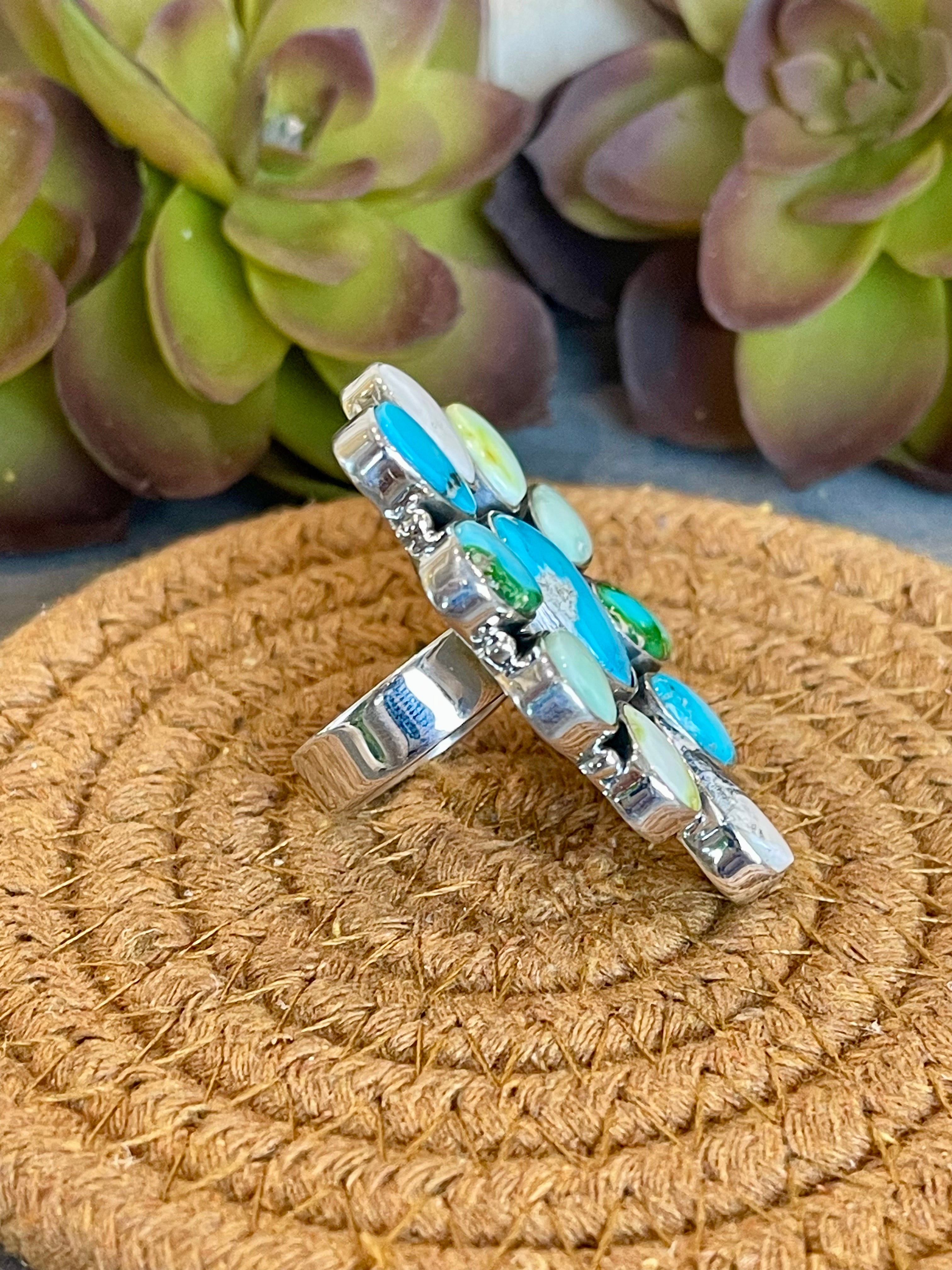 Southwest Handmade Multi Stone & Sterling Silver Adjustable Ring