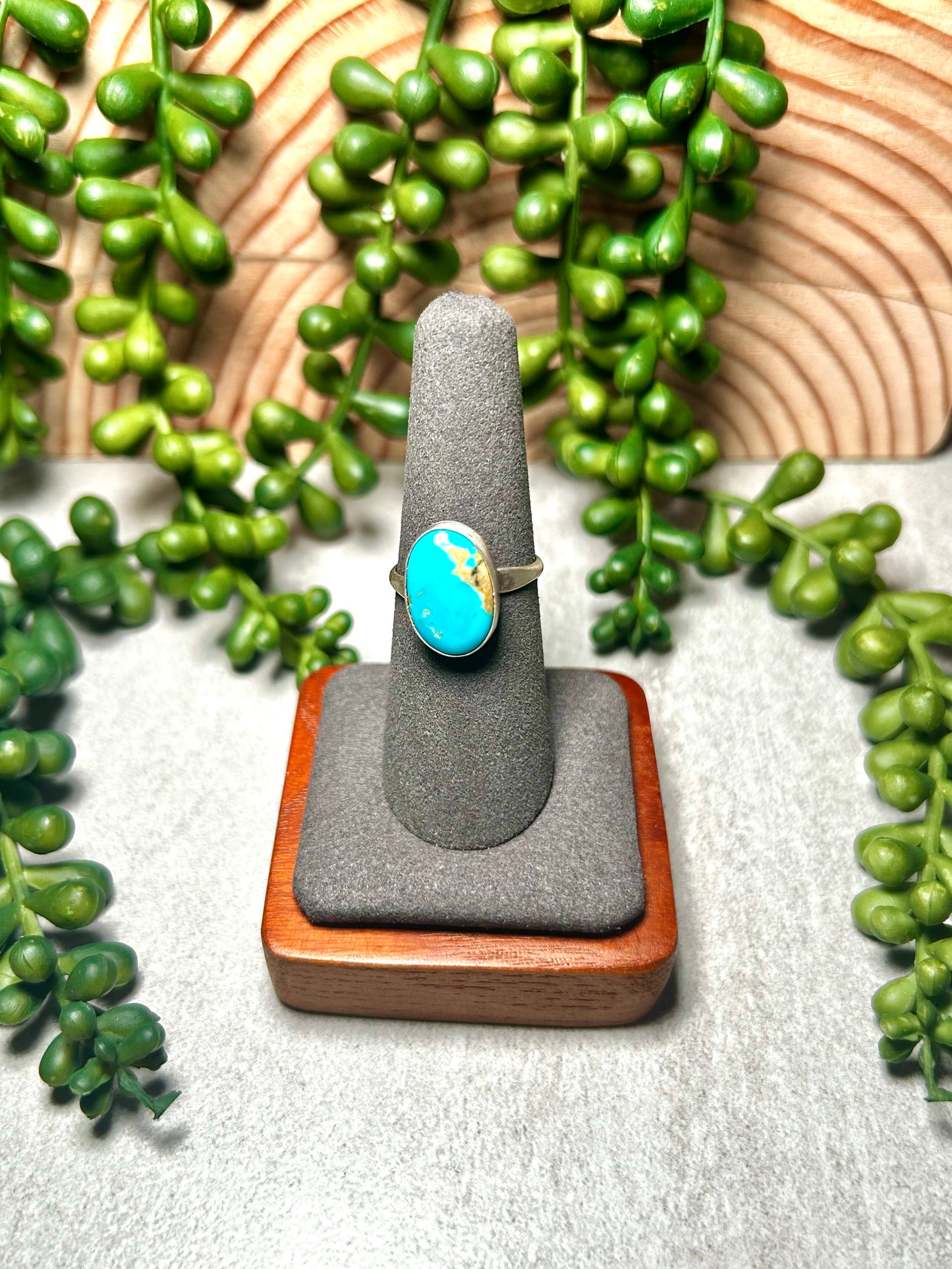 Navajo Made Kingman Turquoise & Sterling Silver Ring Size 7.25