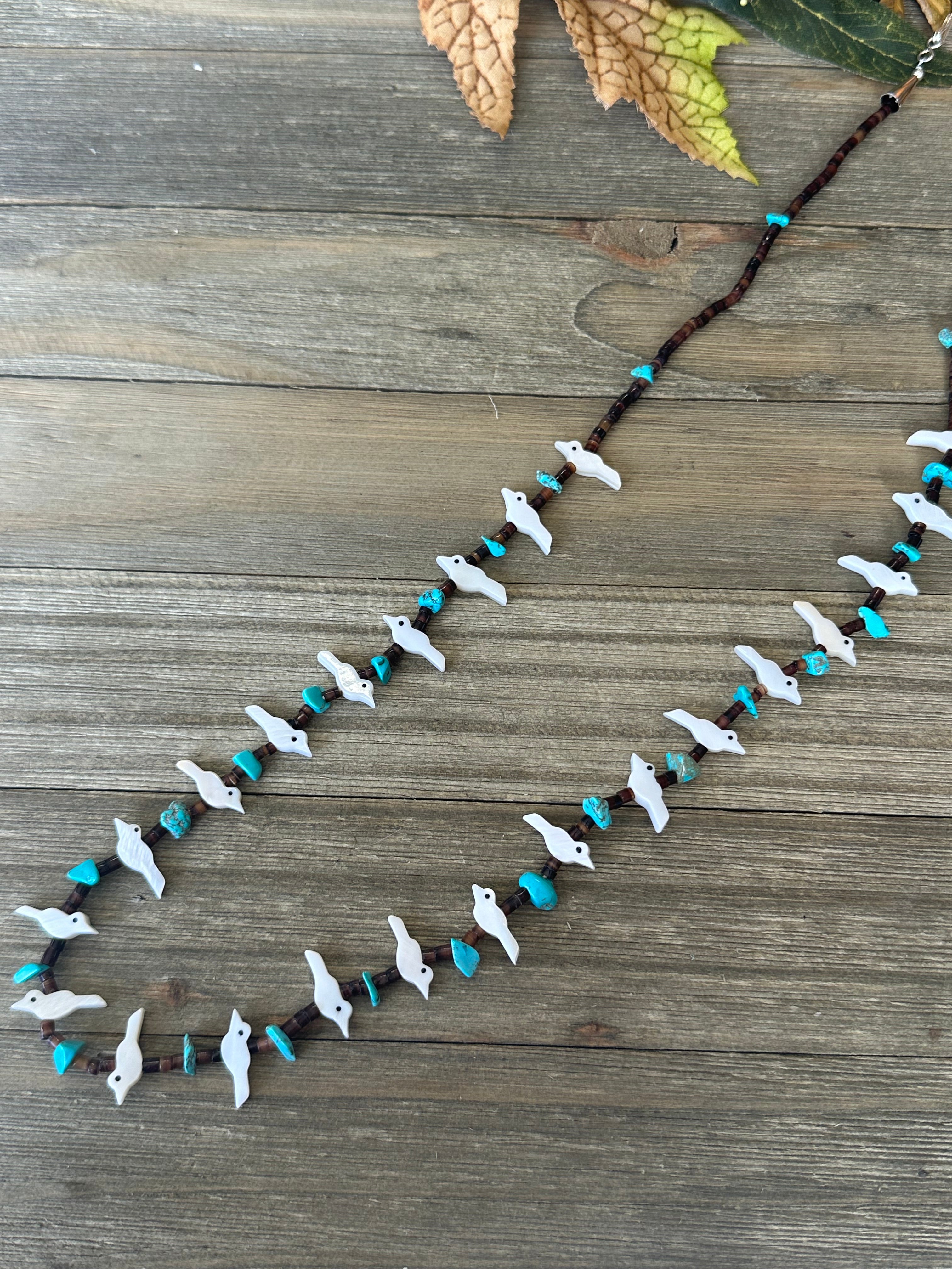 Zuni Strung Multi Stone & Sterling Silver Beaded Fetish Necklace