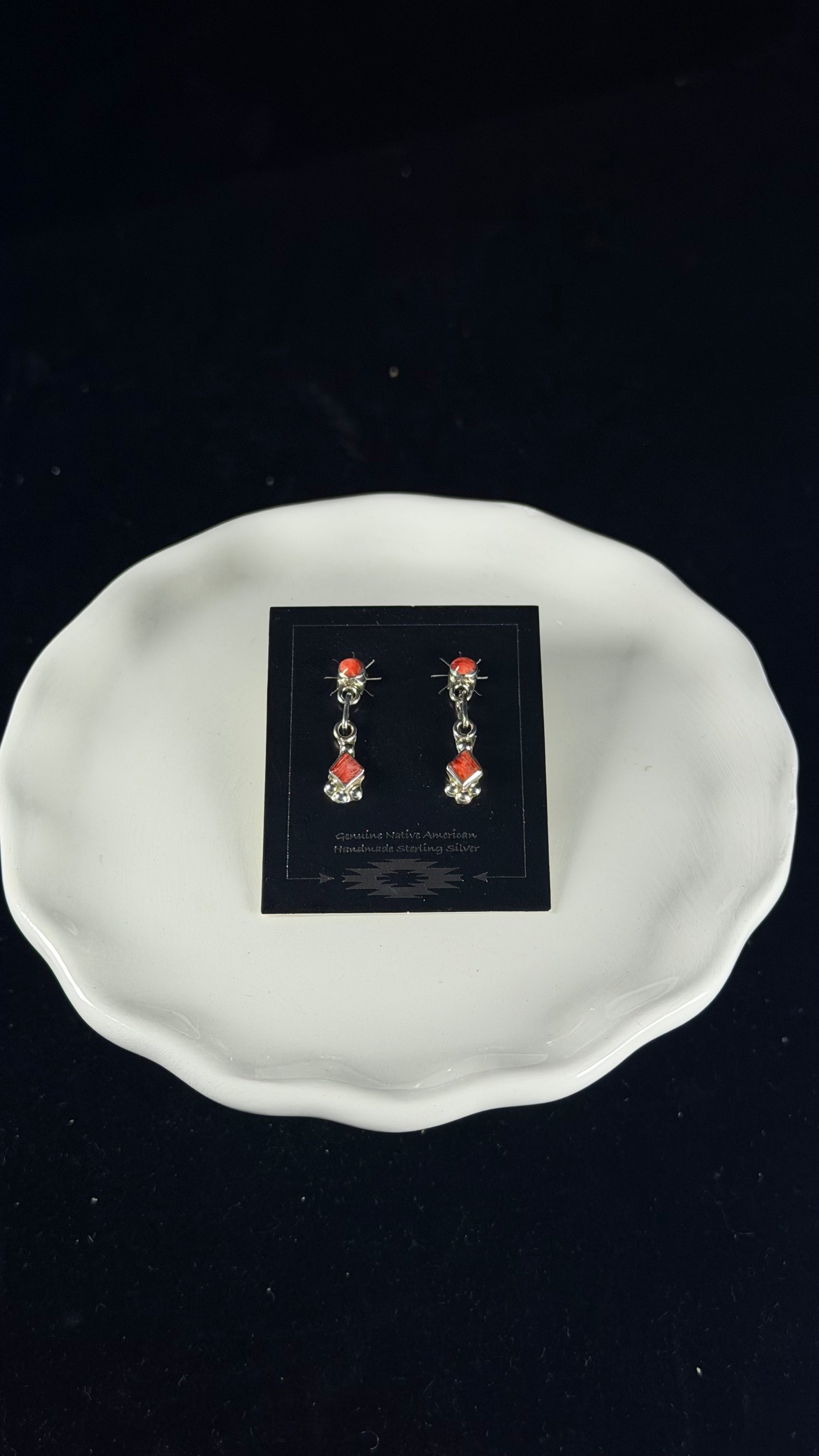 Navajo Made Spiny Oyster & Sterling Silver Post Dangle Earrings