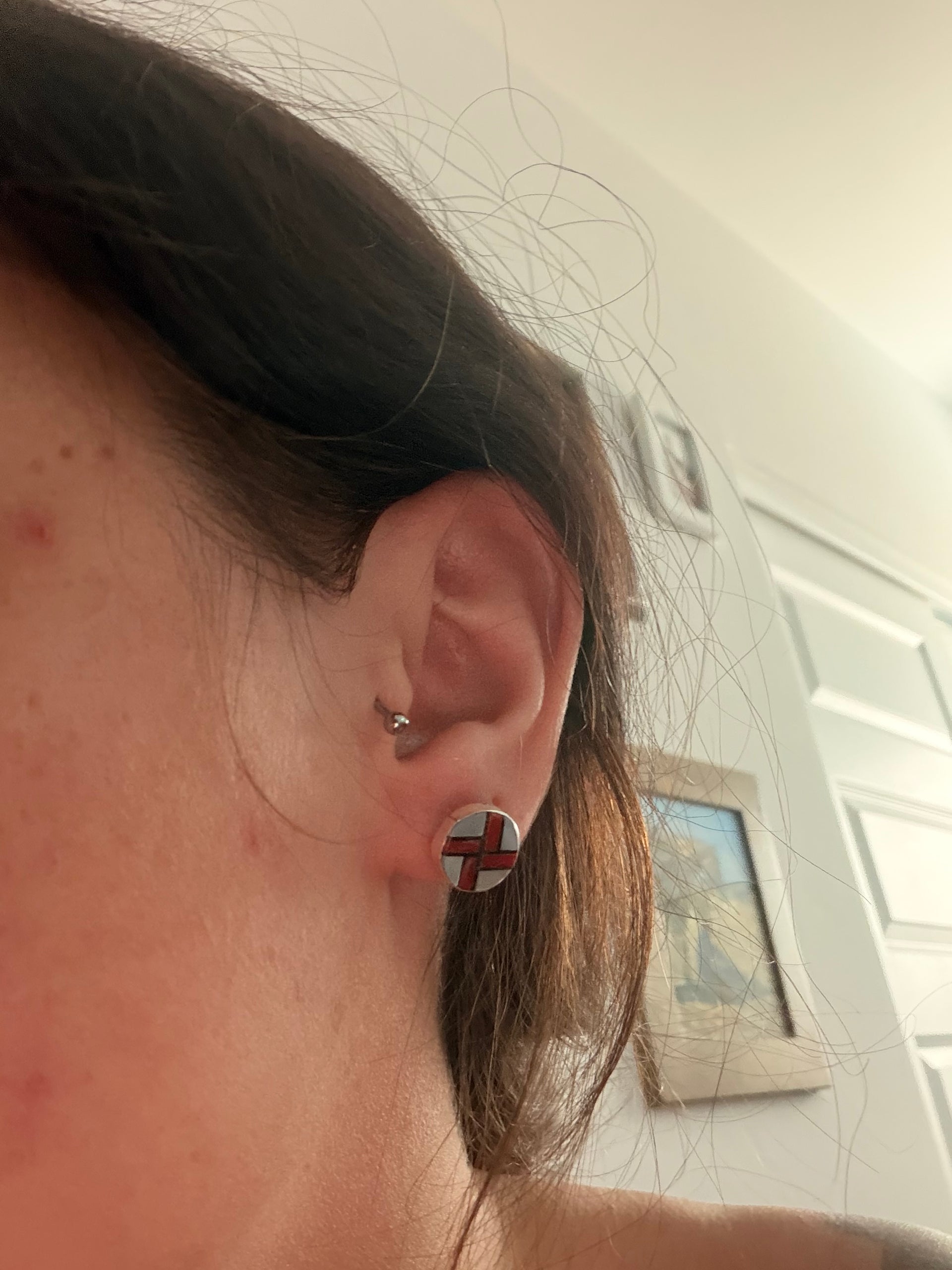 Zuni Made Multi Stone & Sterling Silver Post Inlay Earrings