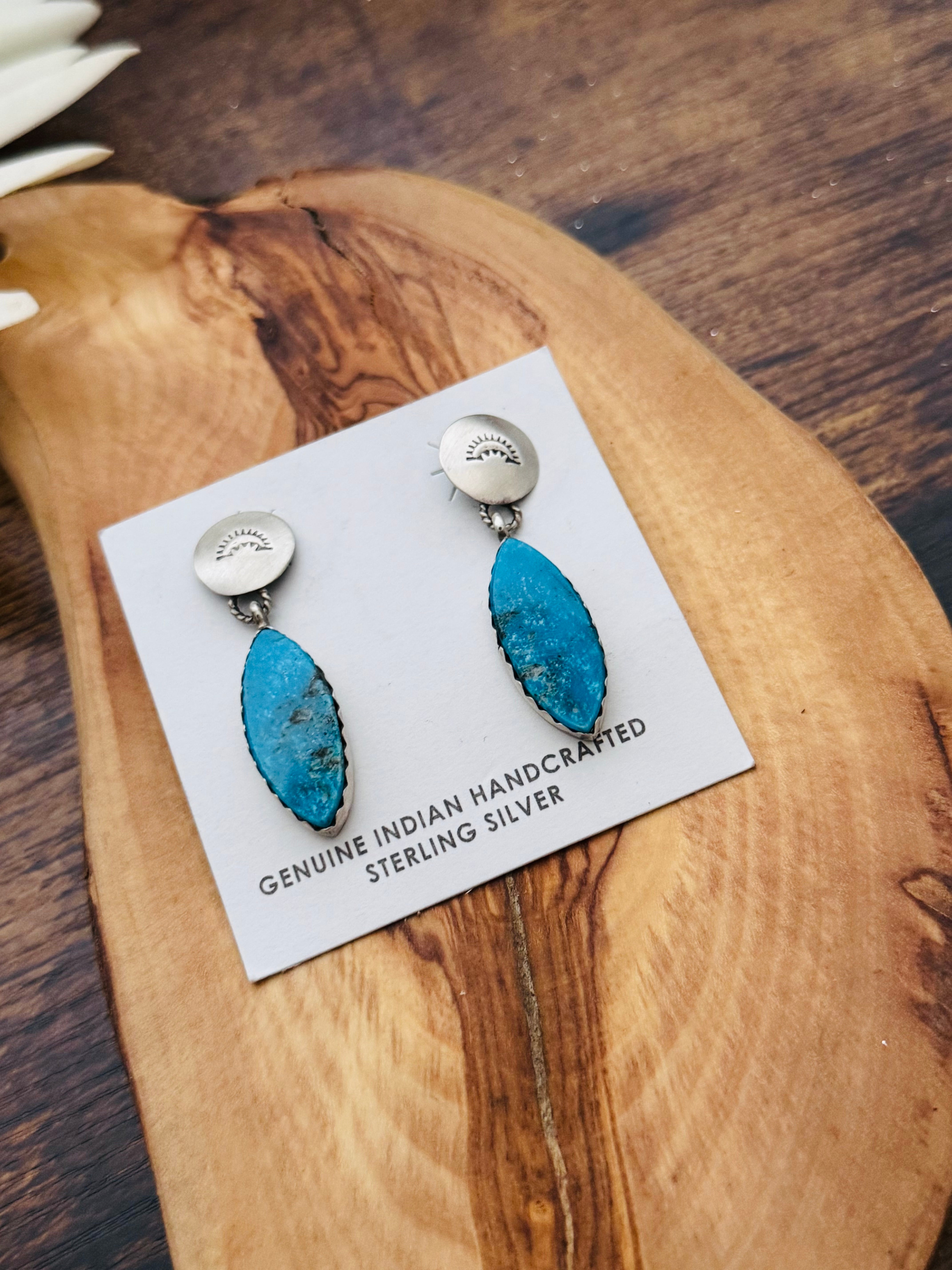 Navajo Made Kingman Turquoise & Sterling Silver Dangle Earrings