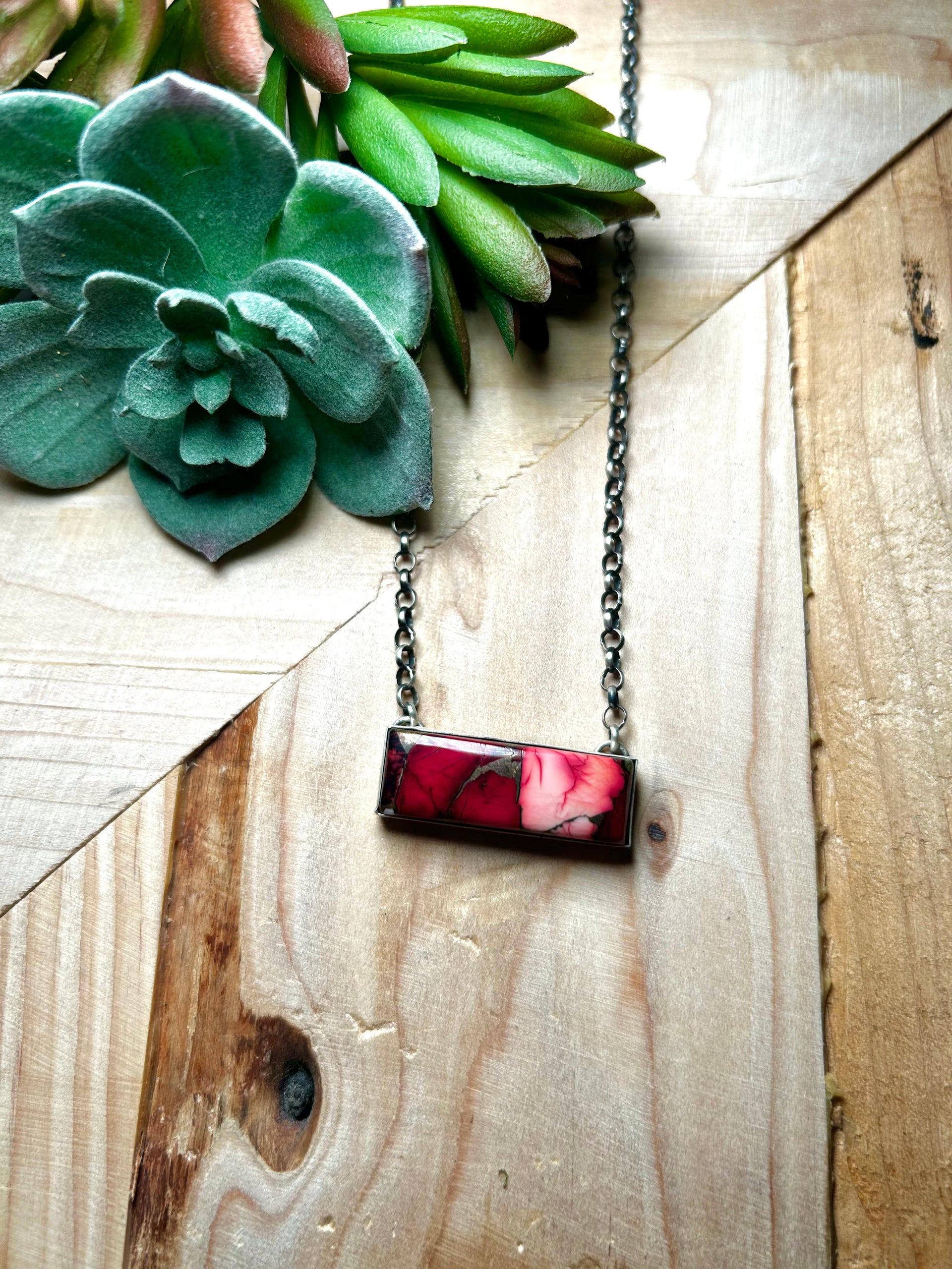 Navajo Made Rose Dahlia & Sterling Silver Necklace