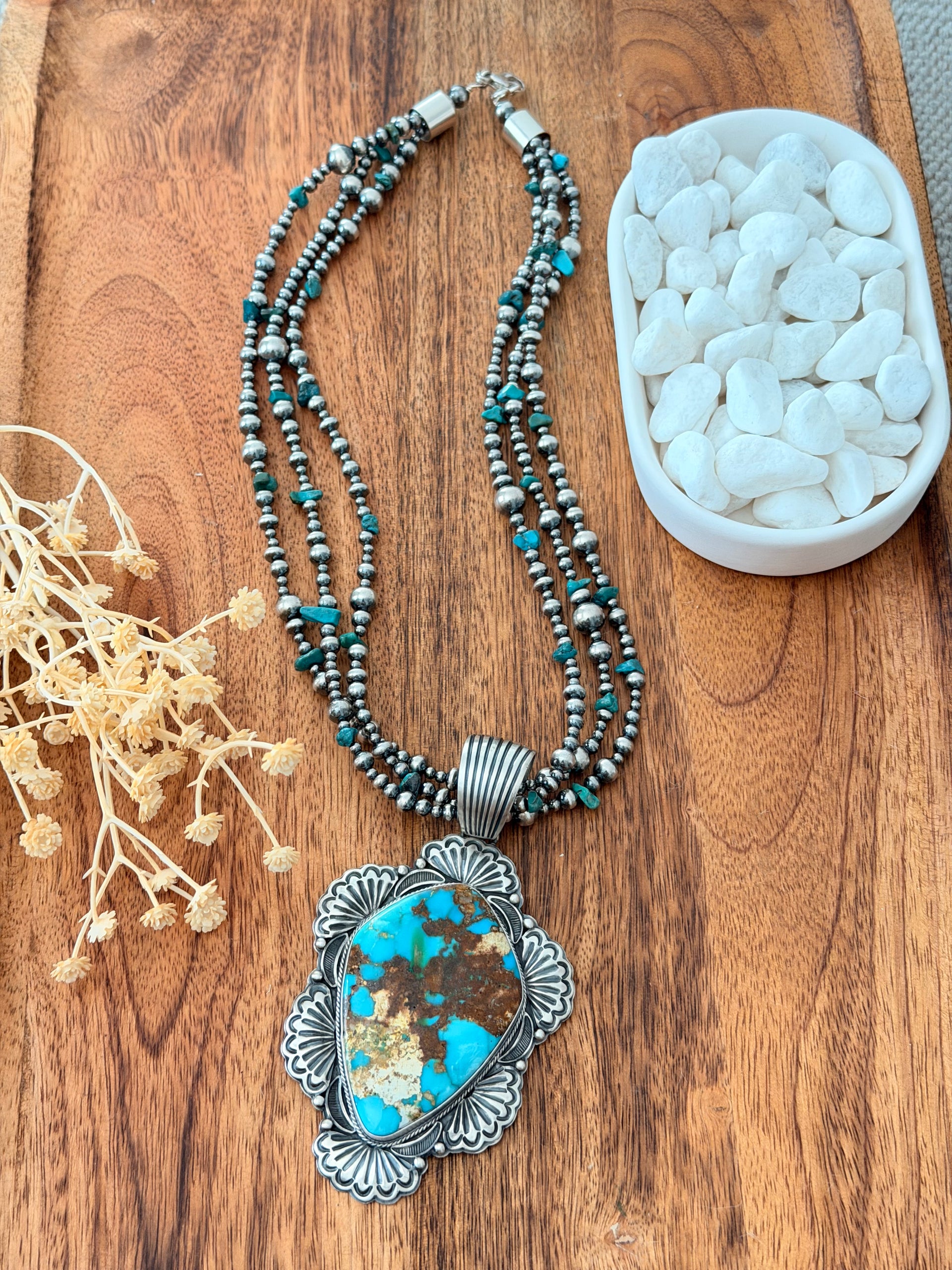 Randy Boyd Sonoran Mountain Turquoise & Sterling Silver Machine Made Pearl Necklace