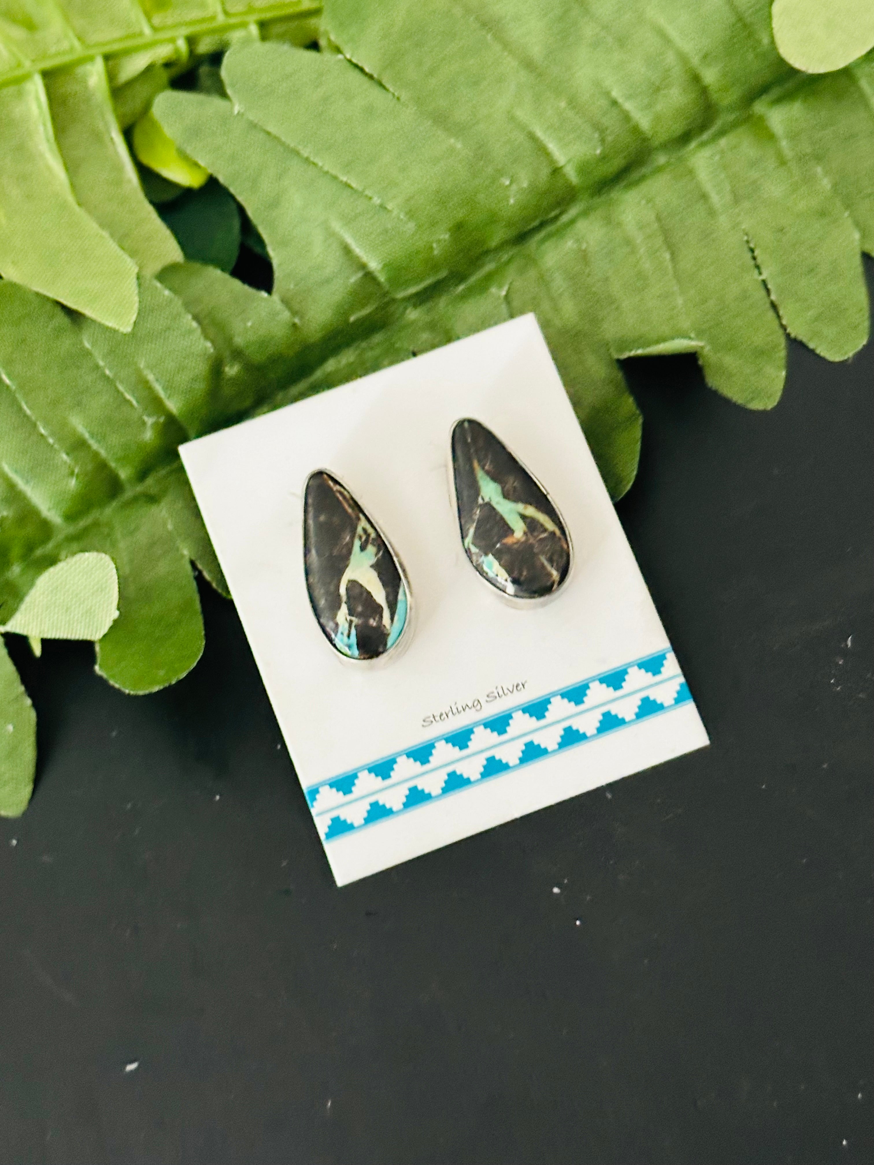 Pete Skeets Black Jack Turquoise & Sterling Silver Post Earrings