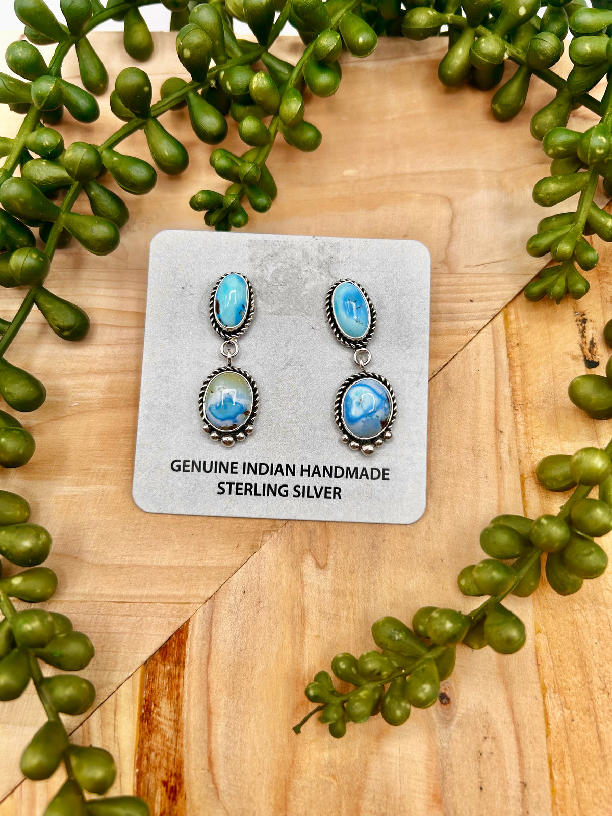 Navajo Made Golden Hill Turquoise & Sterling Silver Post Earrings