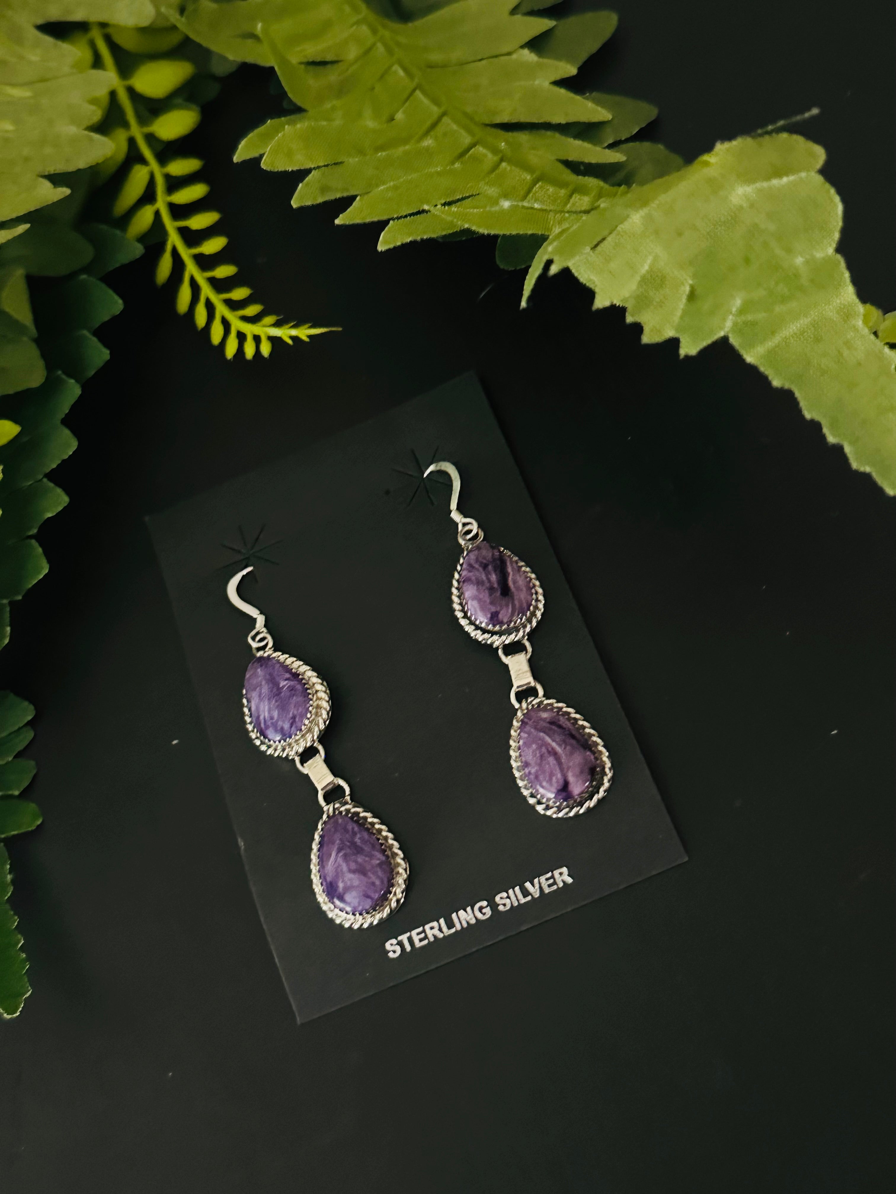 Elouise Kee Charoite & Sterling Silver Dangle Earrings