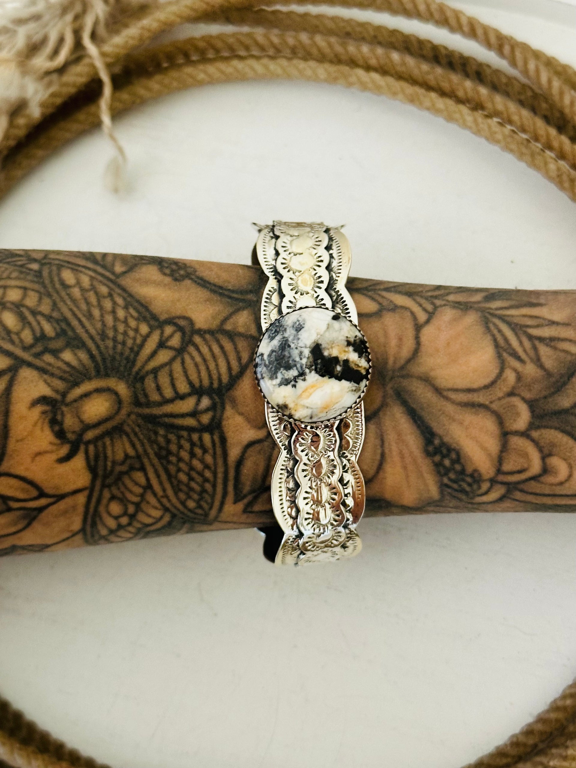 Southwest Made White Buffalo & Sterling Silver Cuff Bracelet