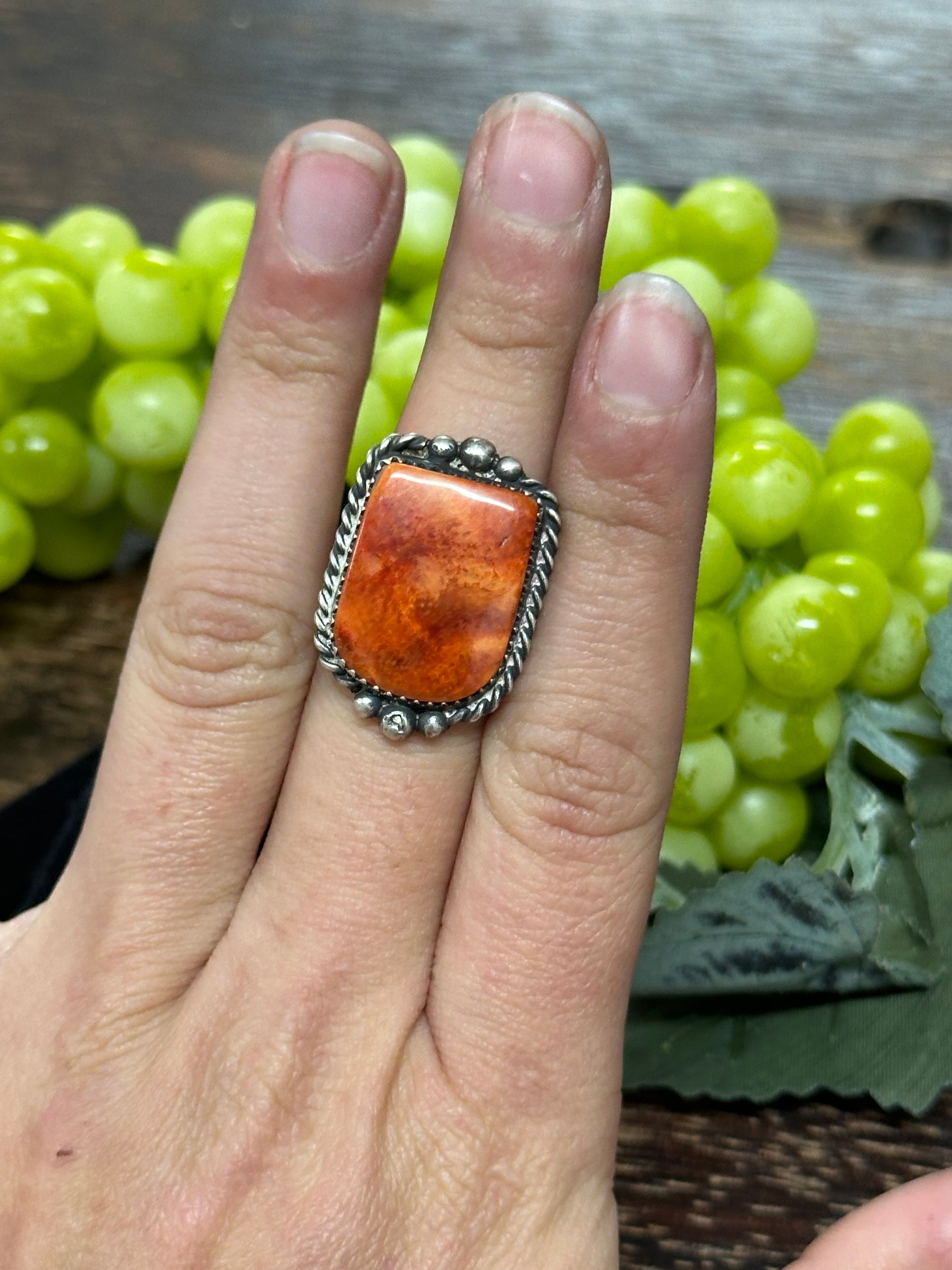 Navajo Handmade Spiny Oyster & Sterling Silver Ring Size 6