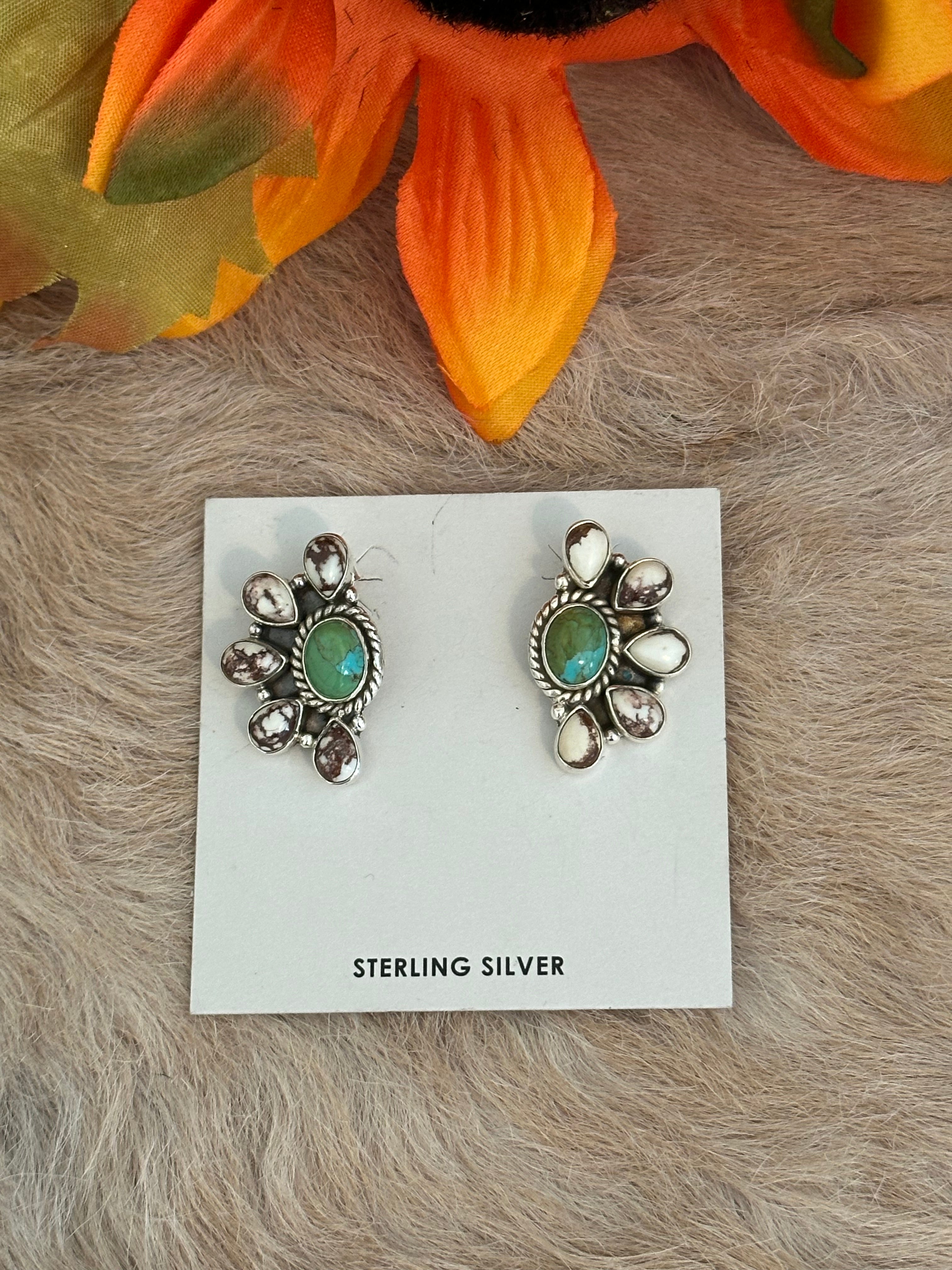 Southwest Handmade Multi Stone & Sterling Silver Post Earrings