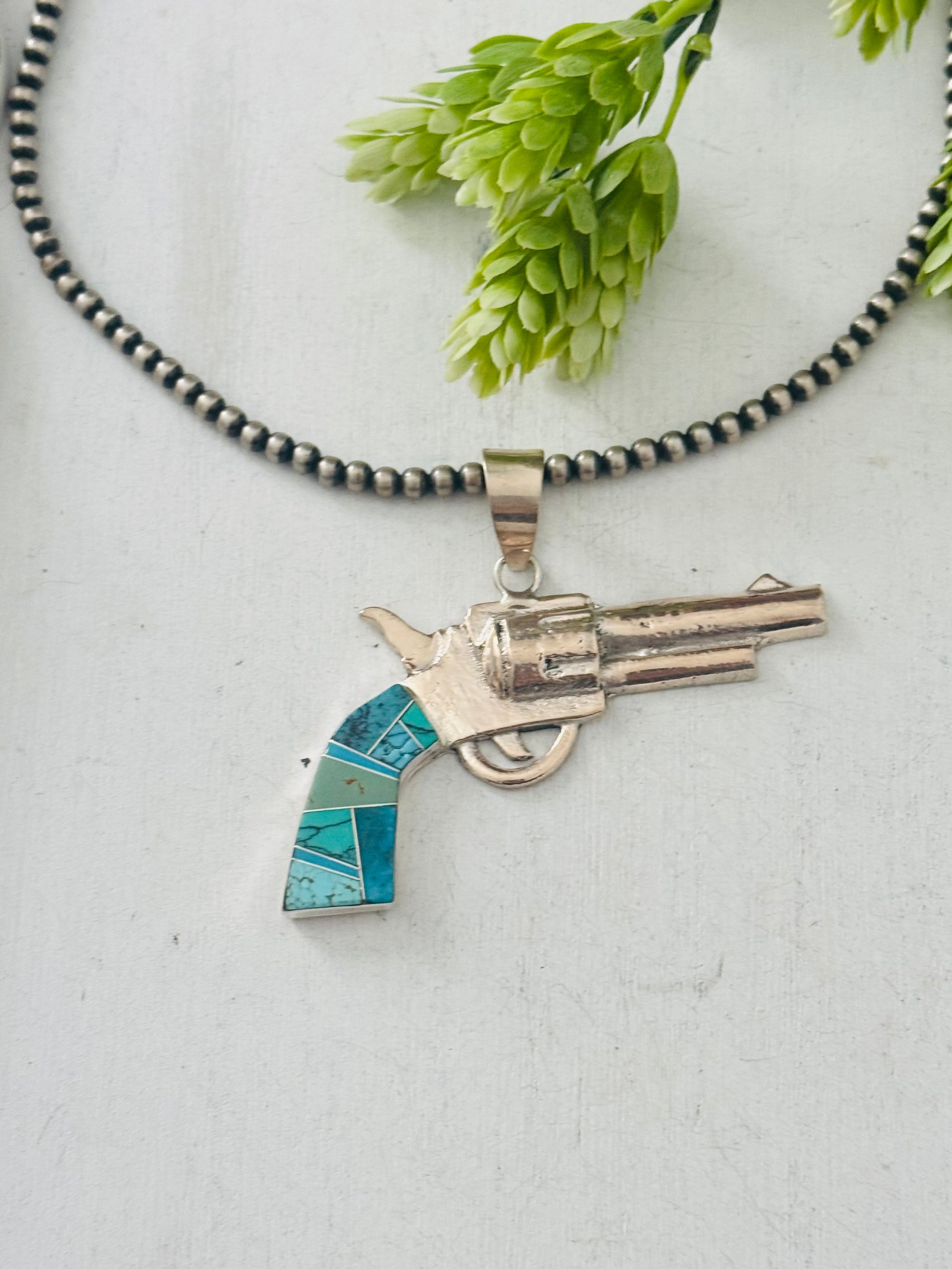 Bobby Mannelito Multi Stone & Sterling Silver Pistol Pendant