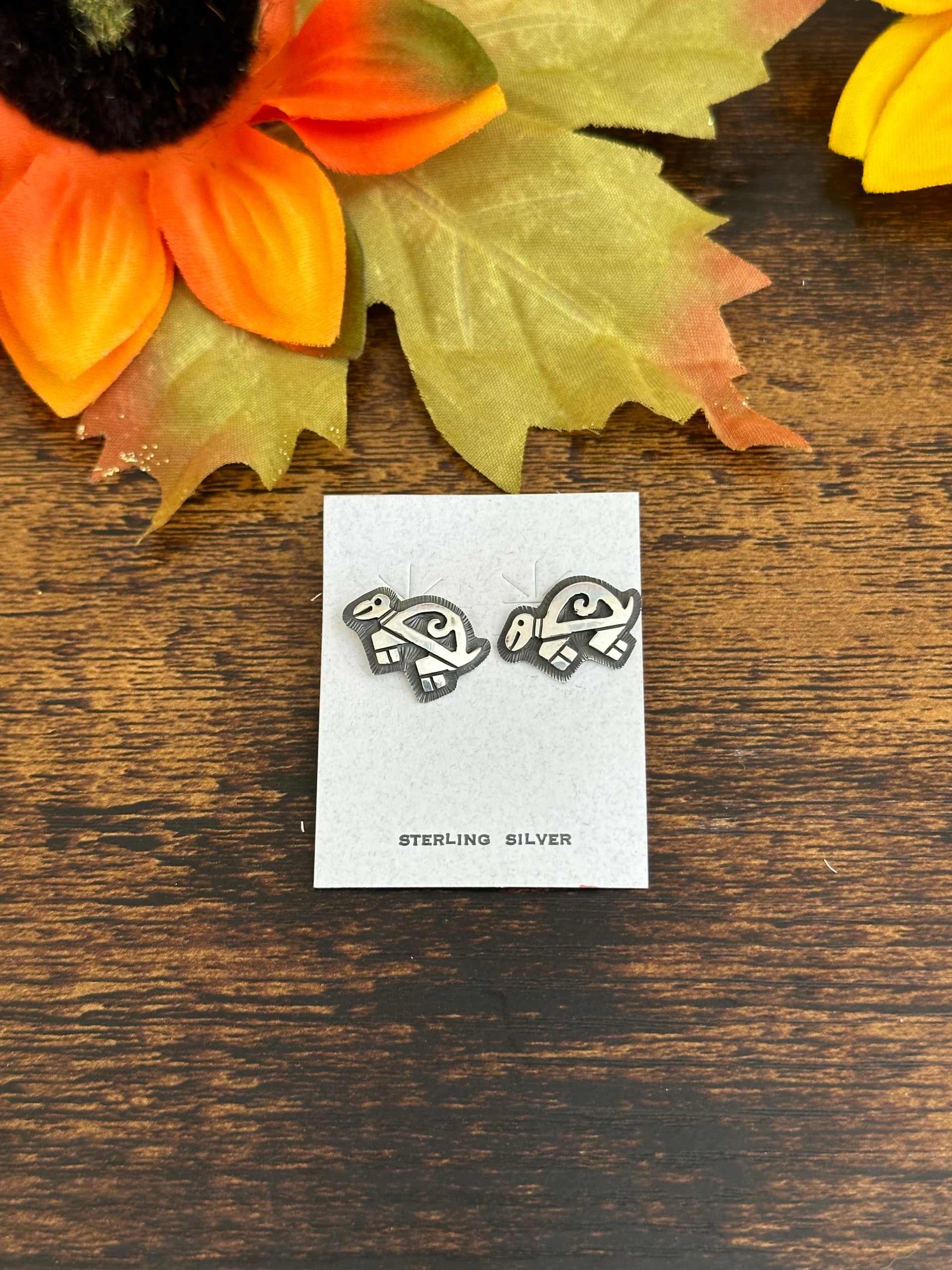 Navajo Made Sterling Silver Turtle Post Earrings