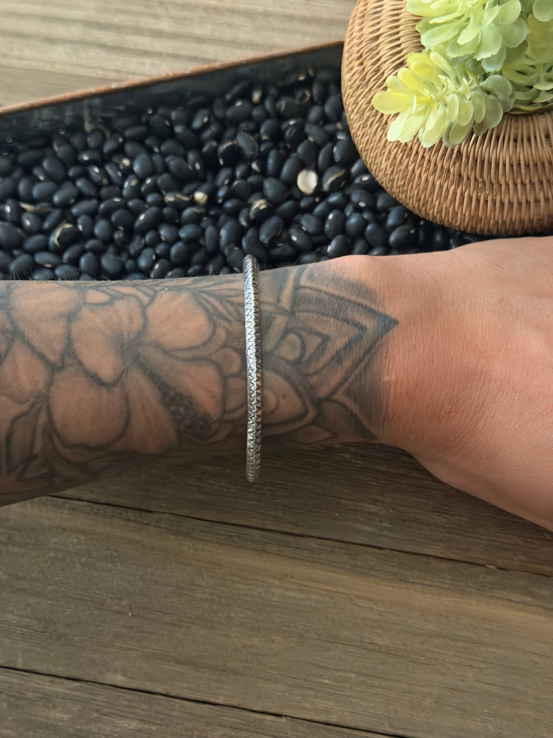 Navajo Made Sterling Silver Stamped Bracelet