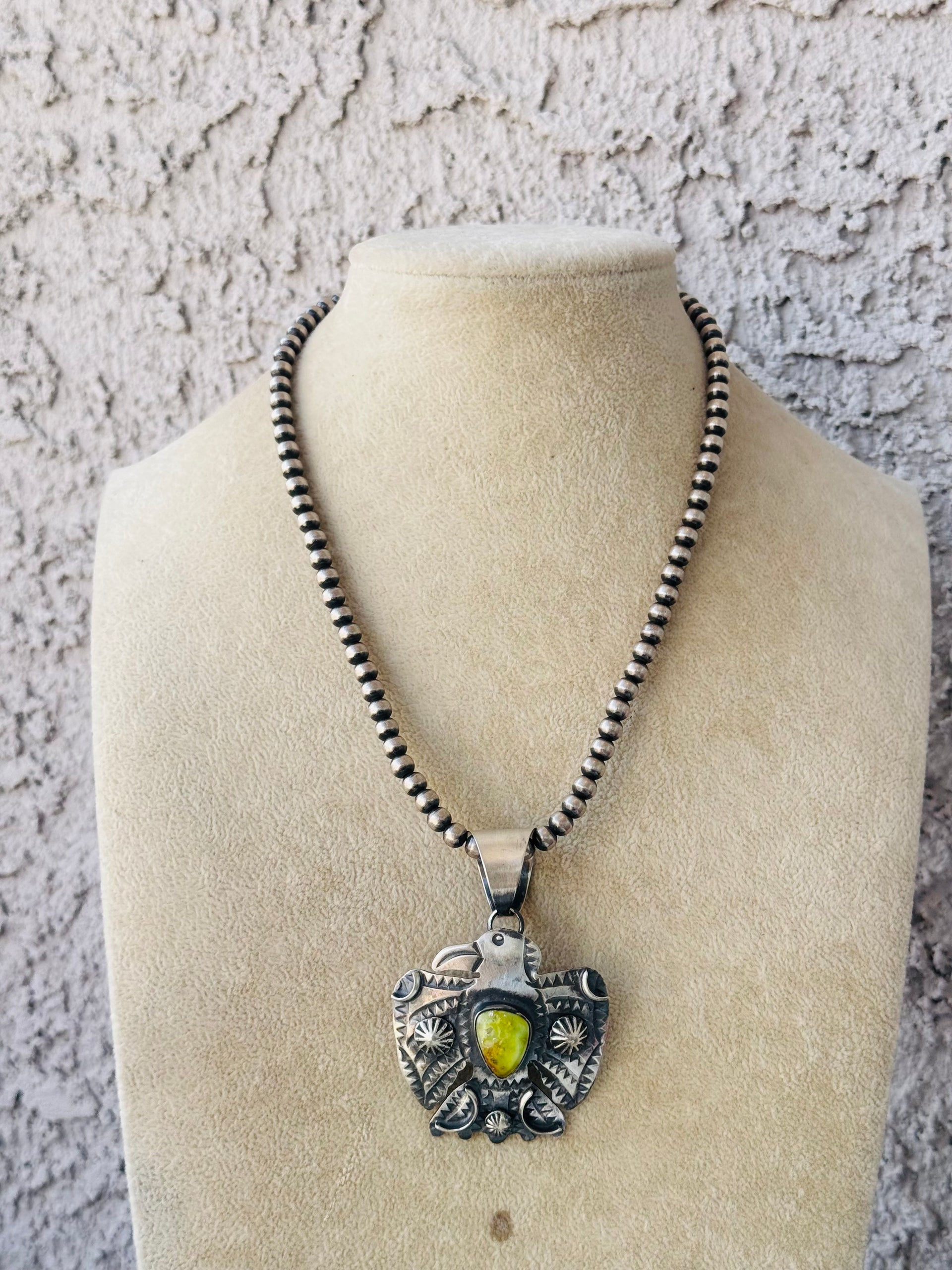 Chimney Butte Palomino Variscite & Sterling Silver Thunderbird Pendant