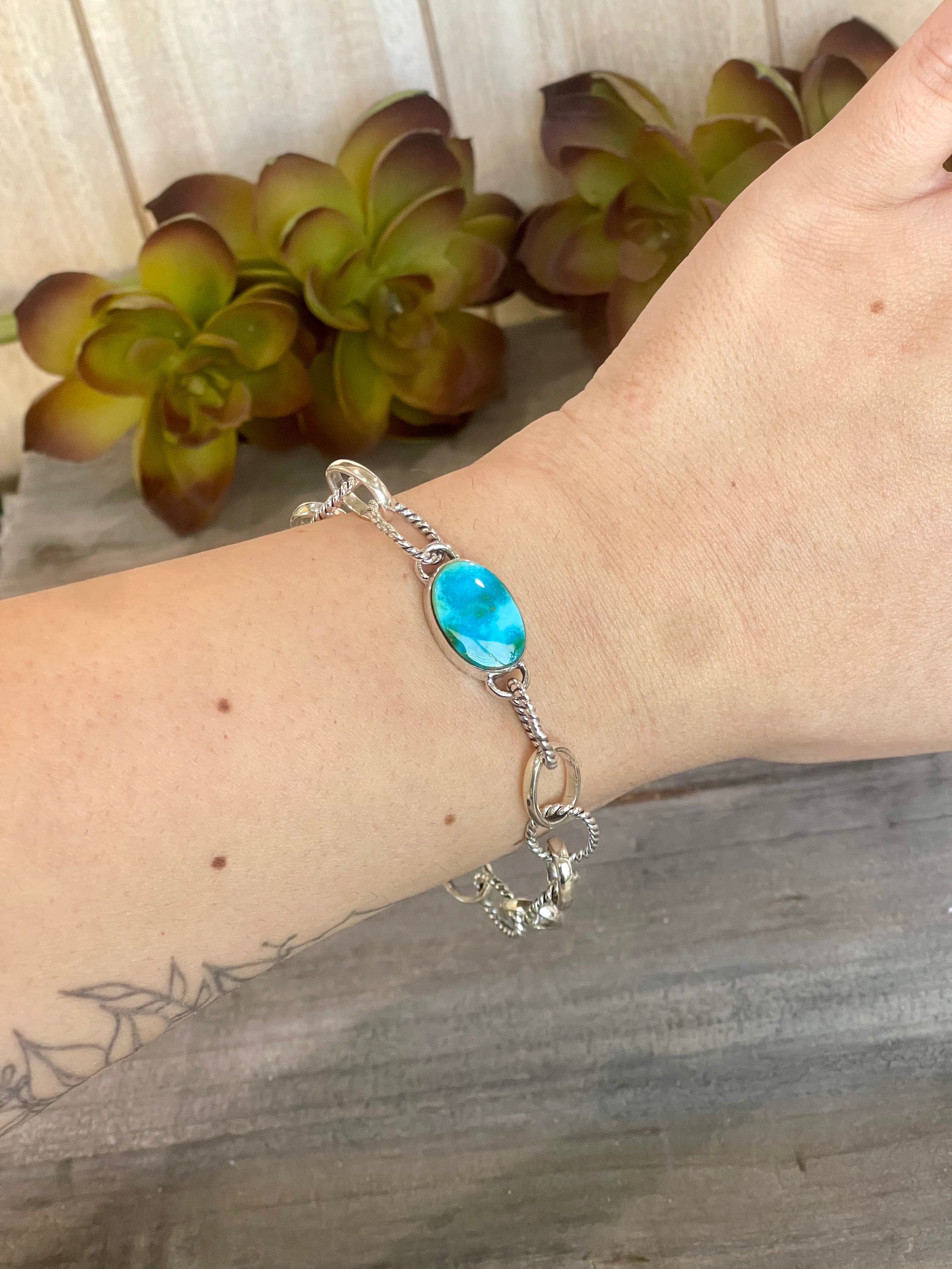 Southwest Handmade Sonoran Mountain Turquoise & Sterling Silver Bracelet