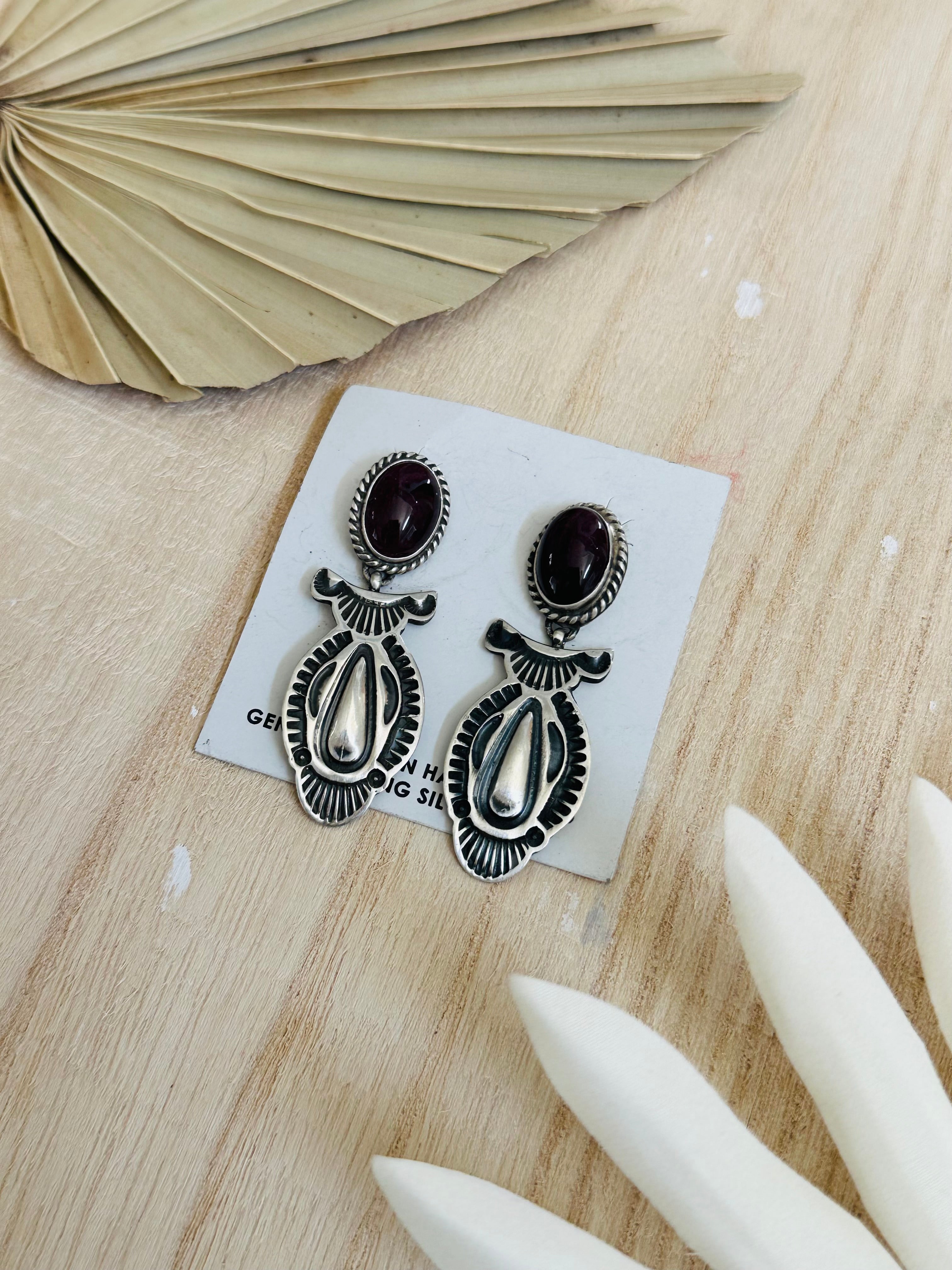 Navajo Made Purple Spiny Oyster & Sterling Silver Post Earrings